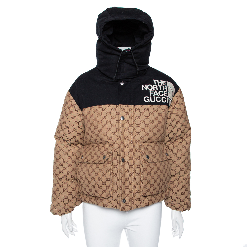 Pre-owned Gucci X The North Face Beige Gg Monogram Canvas Down Hooded ...