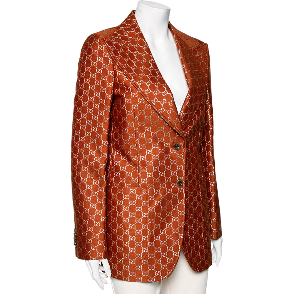 

Gucci Brown Lurex Monogram Wool & Silk Single Breasted Lamé Jacket