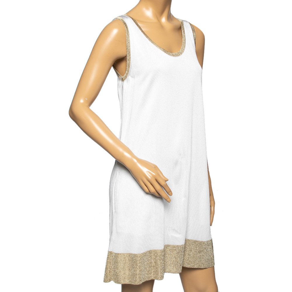 

Gucci White Jersey Lurex Trim Shift Dress