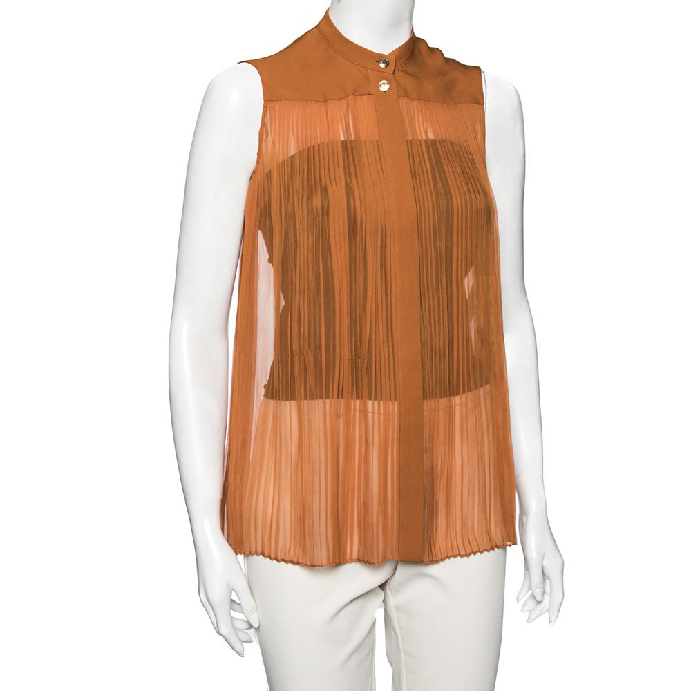 

Gucci Orange Silk Pleated Front Sleeveless Top