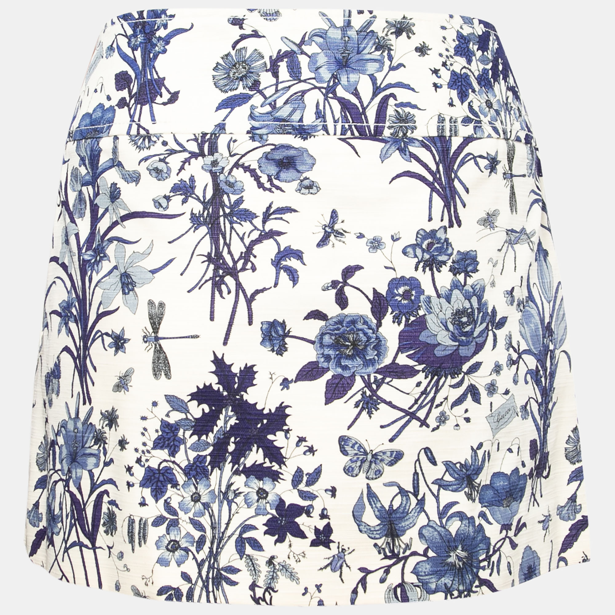 

Gucci Cream and Blue Floral Print Cotton Pleated Mini Skirt