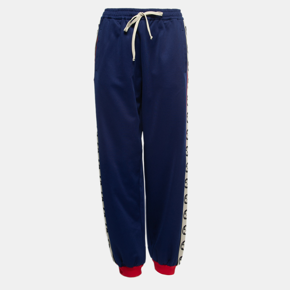 

Gucci Blue Jersey Logo Band Stripe Jogger Pants M