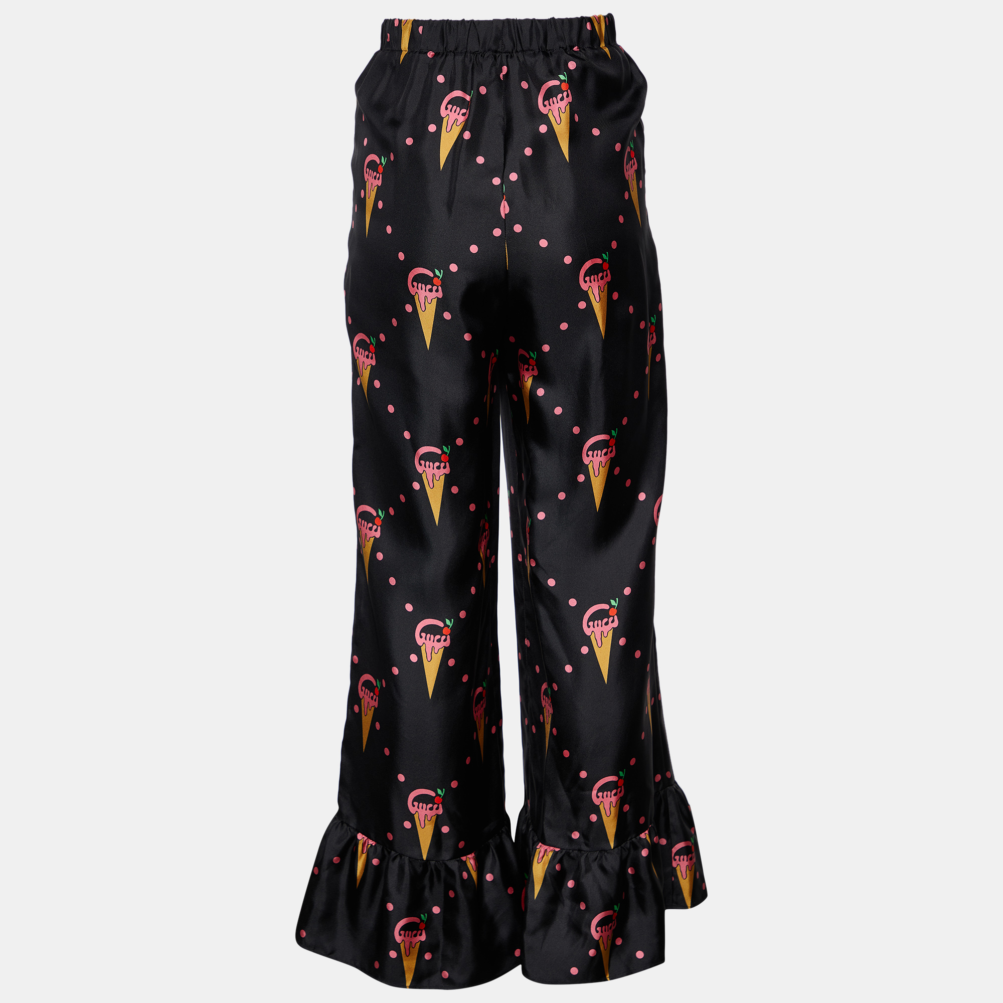 

Gucci Black Ice Cream Printed Silk Flared Hem Pants