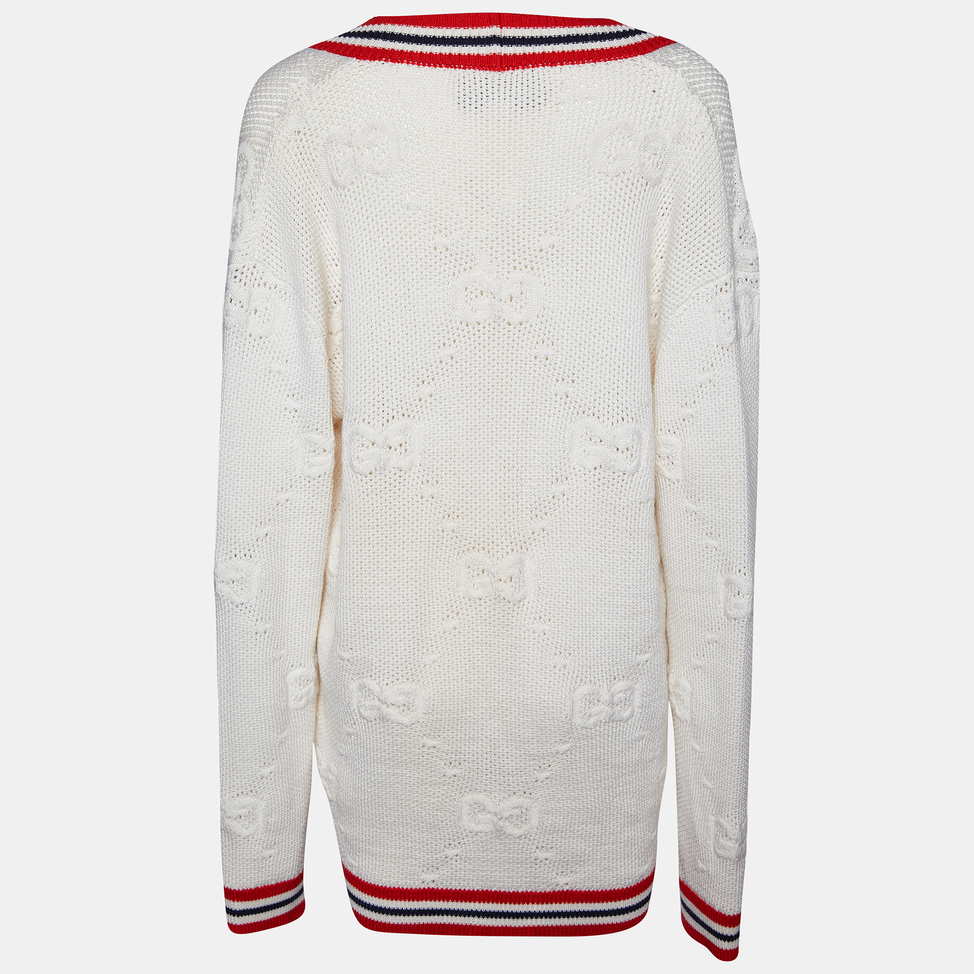 

Gucci Off White Wool Knit Contrast Detail Button Front Cardigan