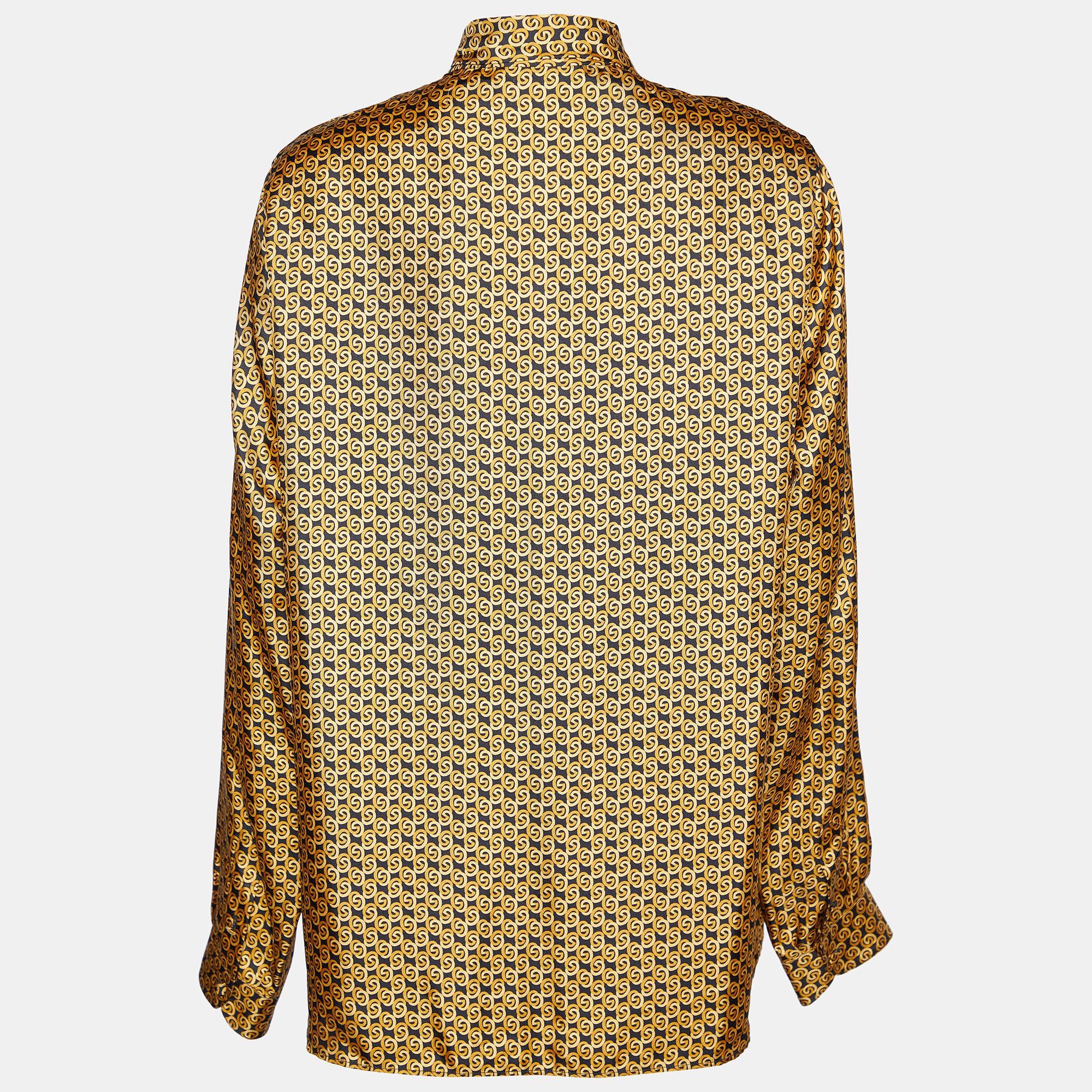 

Gucci Gold interlocking Printed Silk Neck Tie Detail Shirt