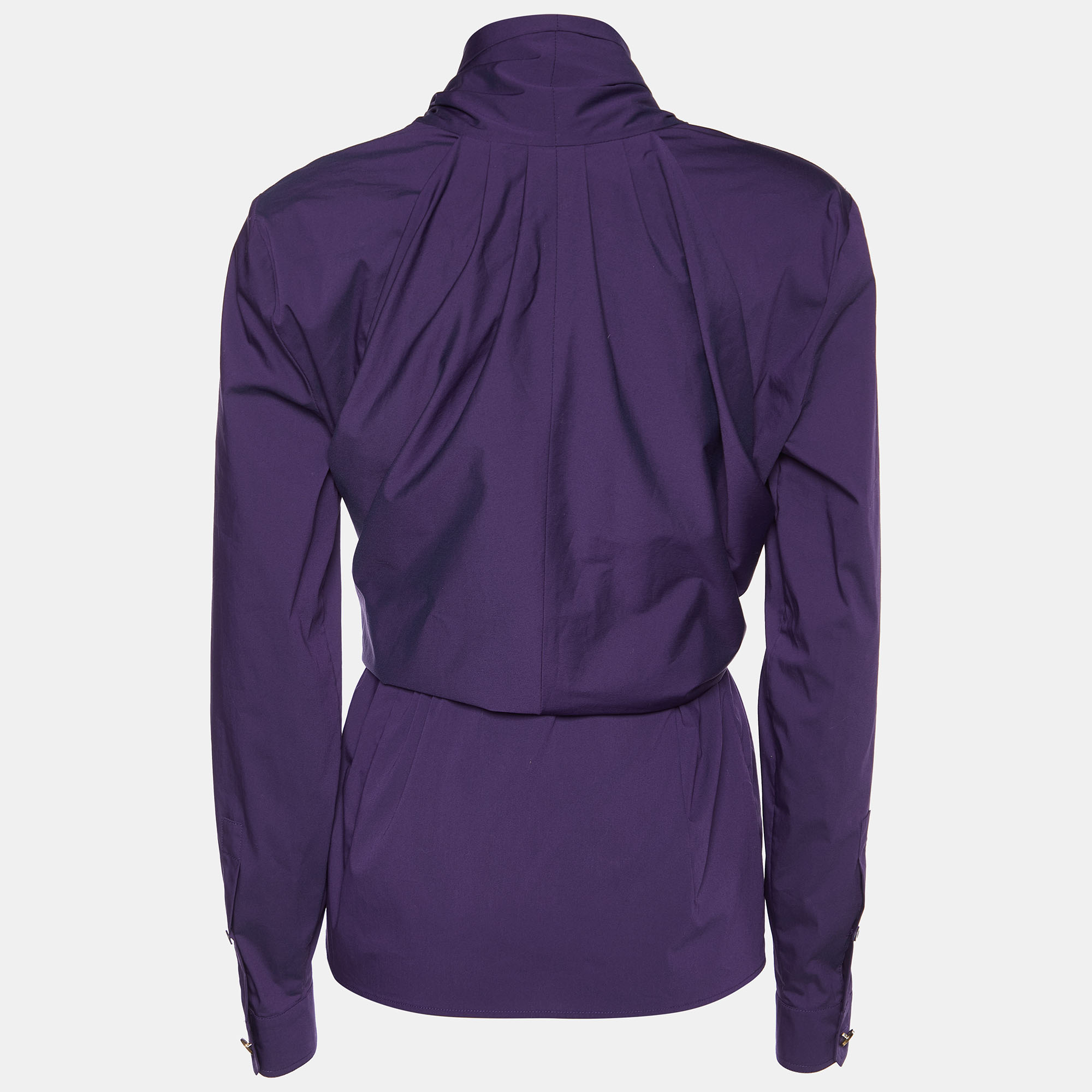 

Gucci Purple Cotton Waist Tie Drape Detail Shirt