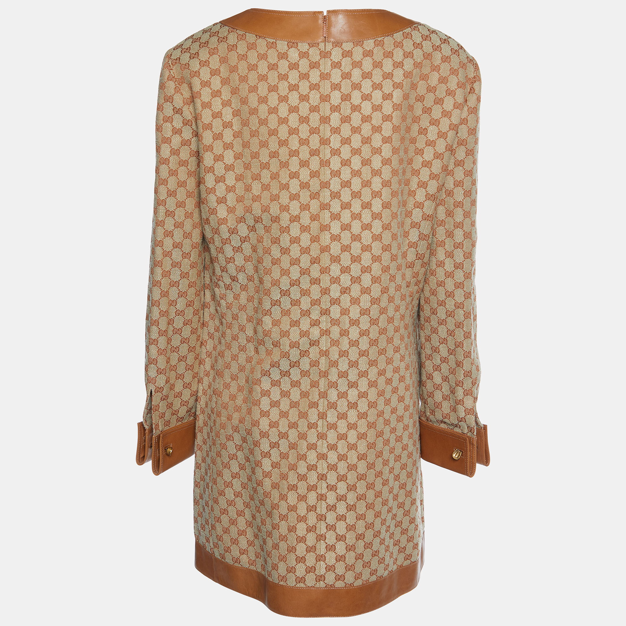 

Gucci Brown Logo Linen Canvas & Leather Trim Mini Dress
