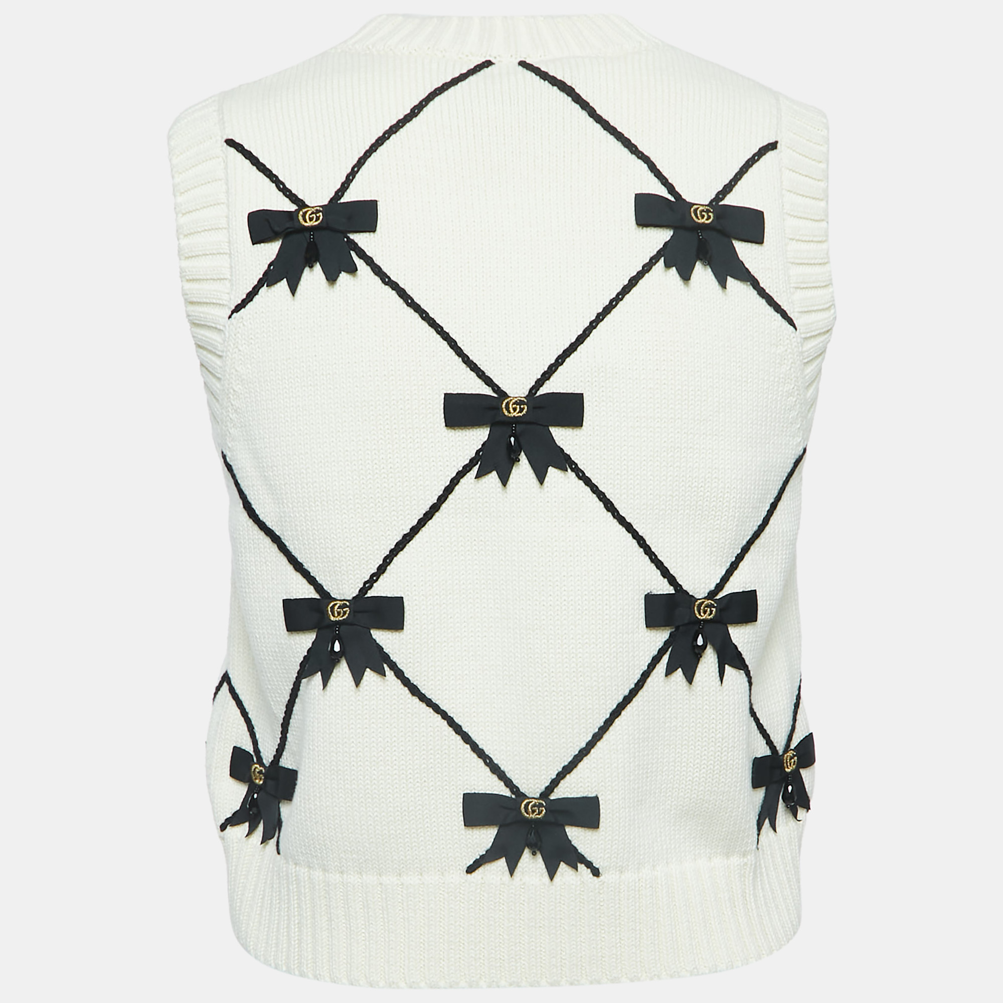 

Gucci White Bow Embellished Knit Sleeveless Vest