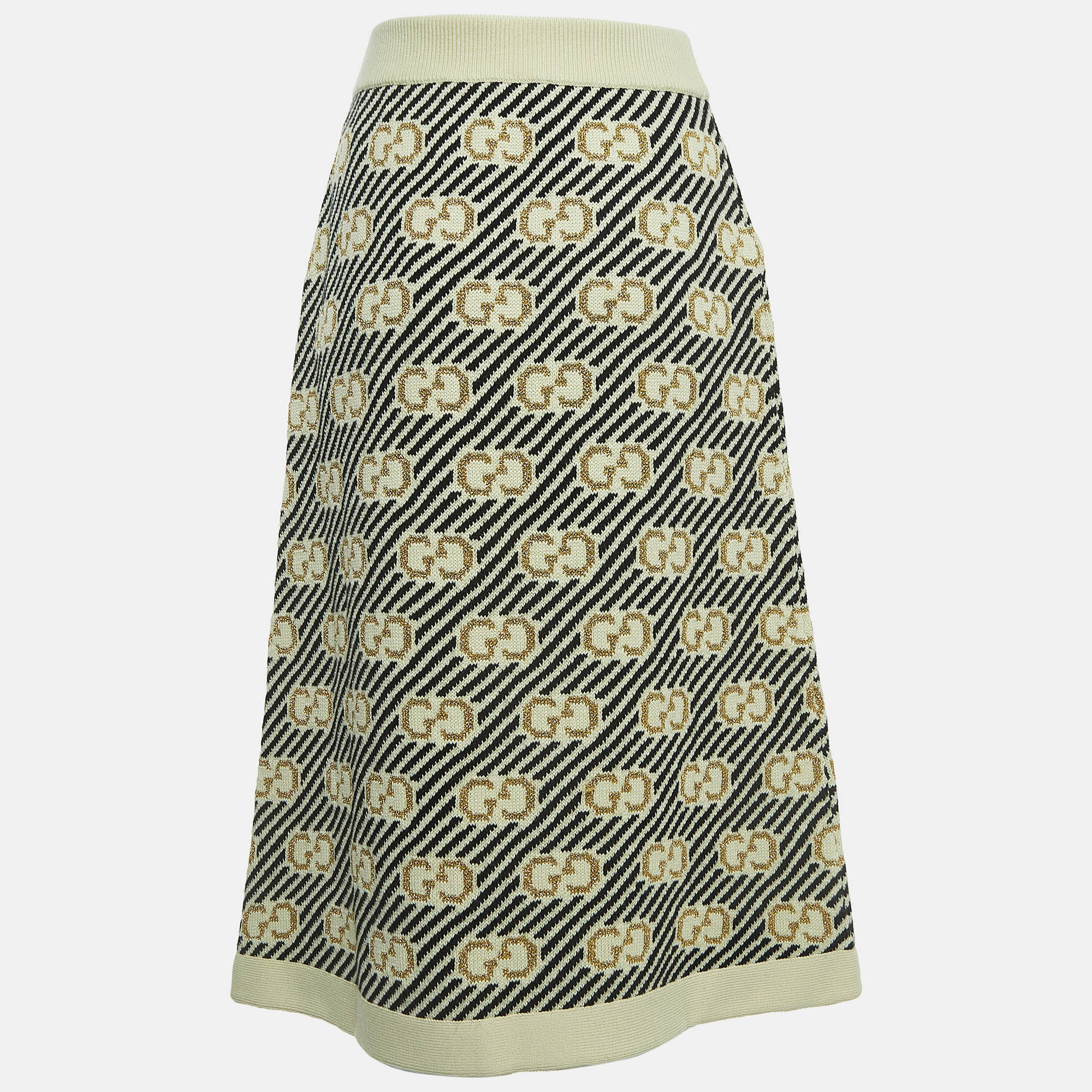 

Gucci Cream/Black GG Patterned Wool Knit Skirt