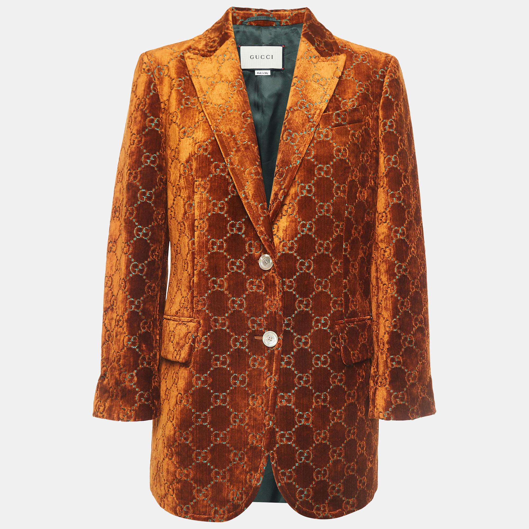 Pre-owned Gucci Brown Gg Motif Velvet Single Breasted Blazer M