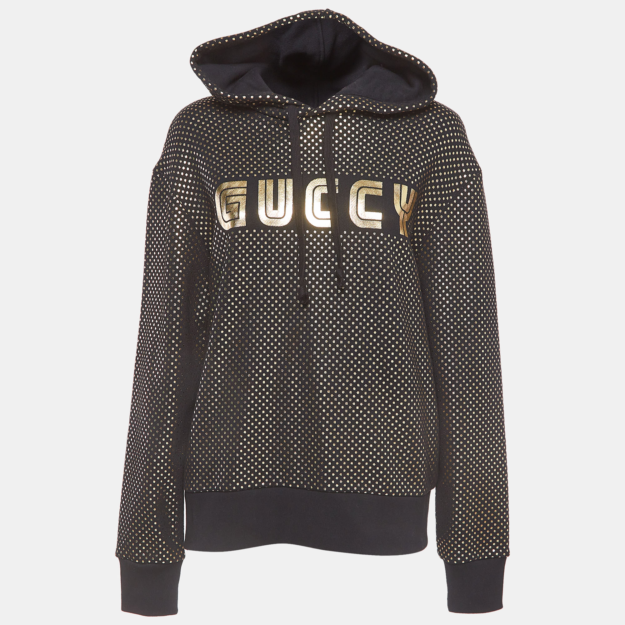 Pre-owned Gucci Black Black/gold Star Printed Cotton Hoodie Xs