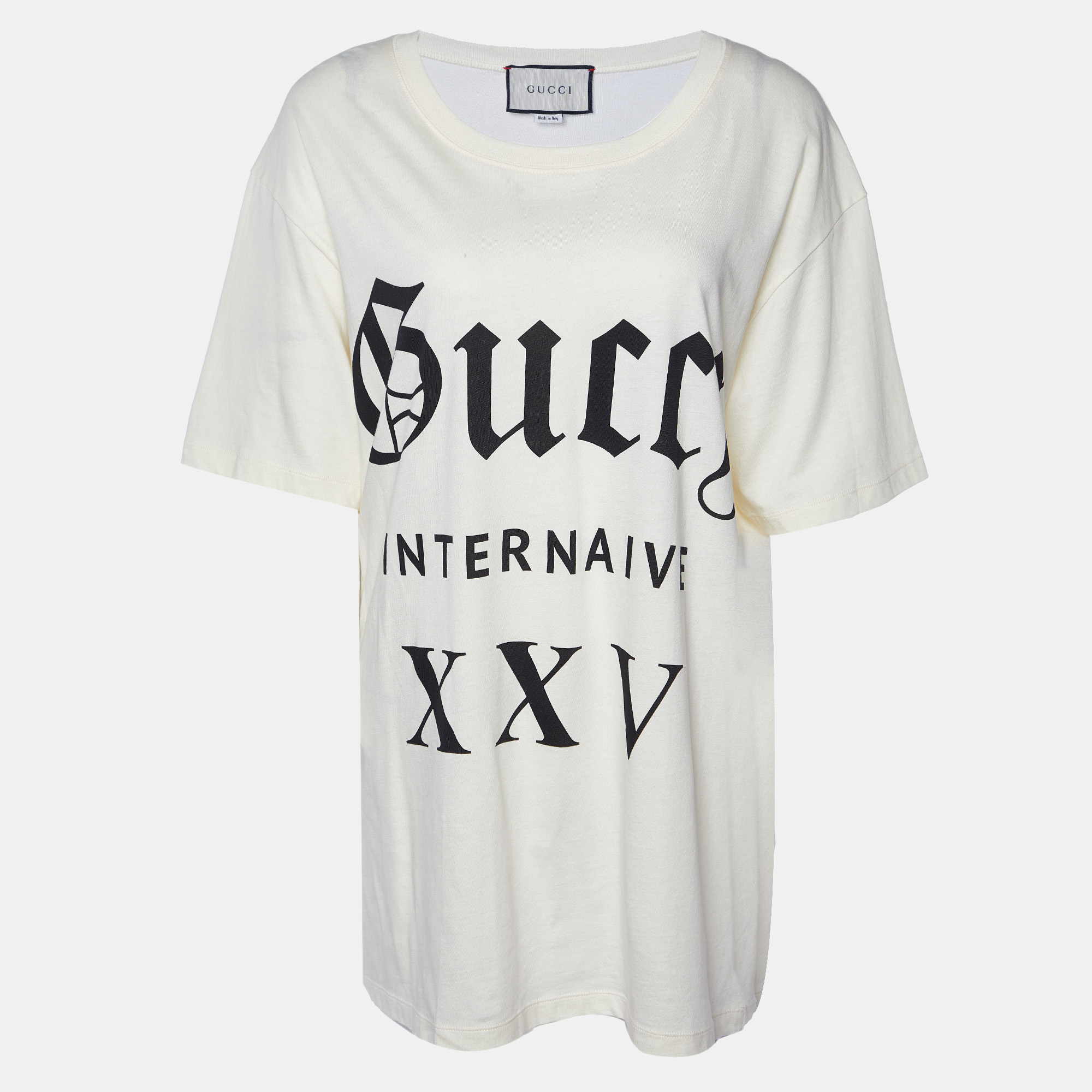 

Gucci Cream Guccy Print Cotton Crew Neck T-Shirt