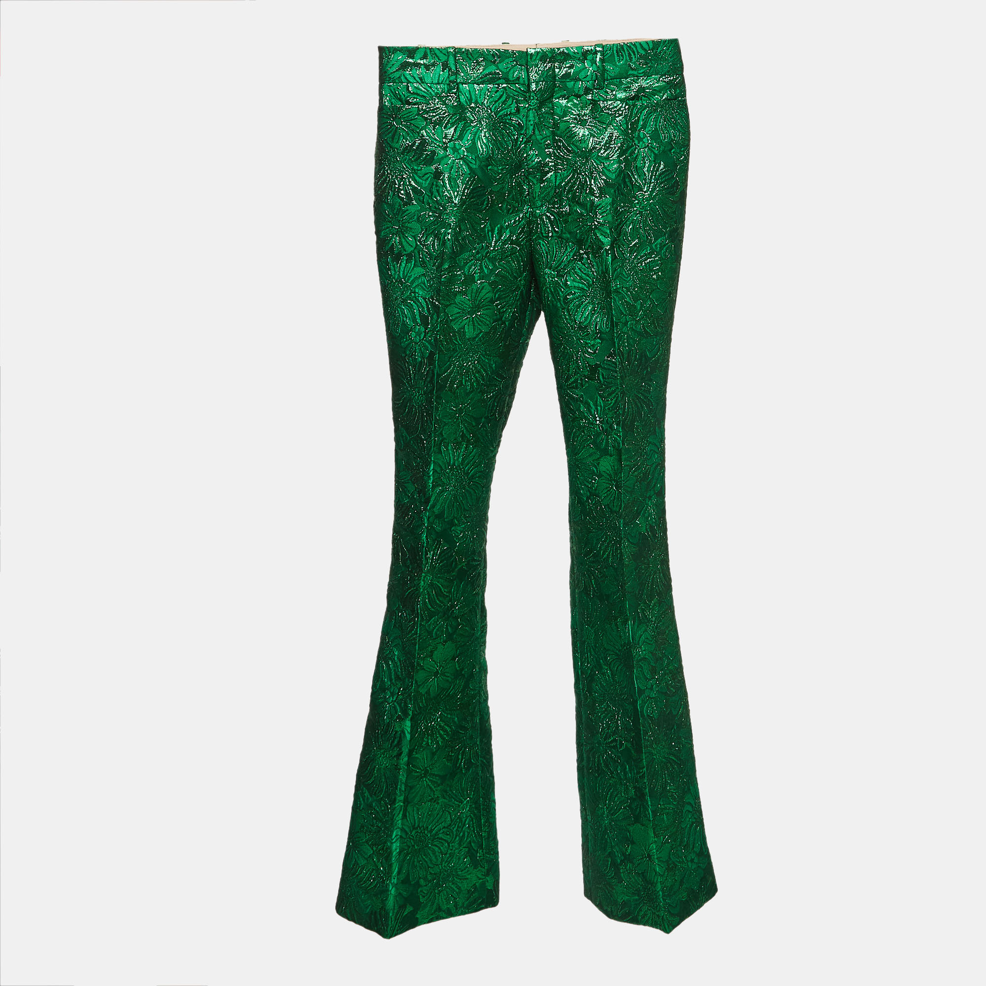 

Gucci Green Floral Jacquard Flared Trousers XS