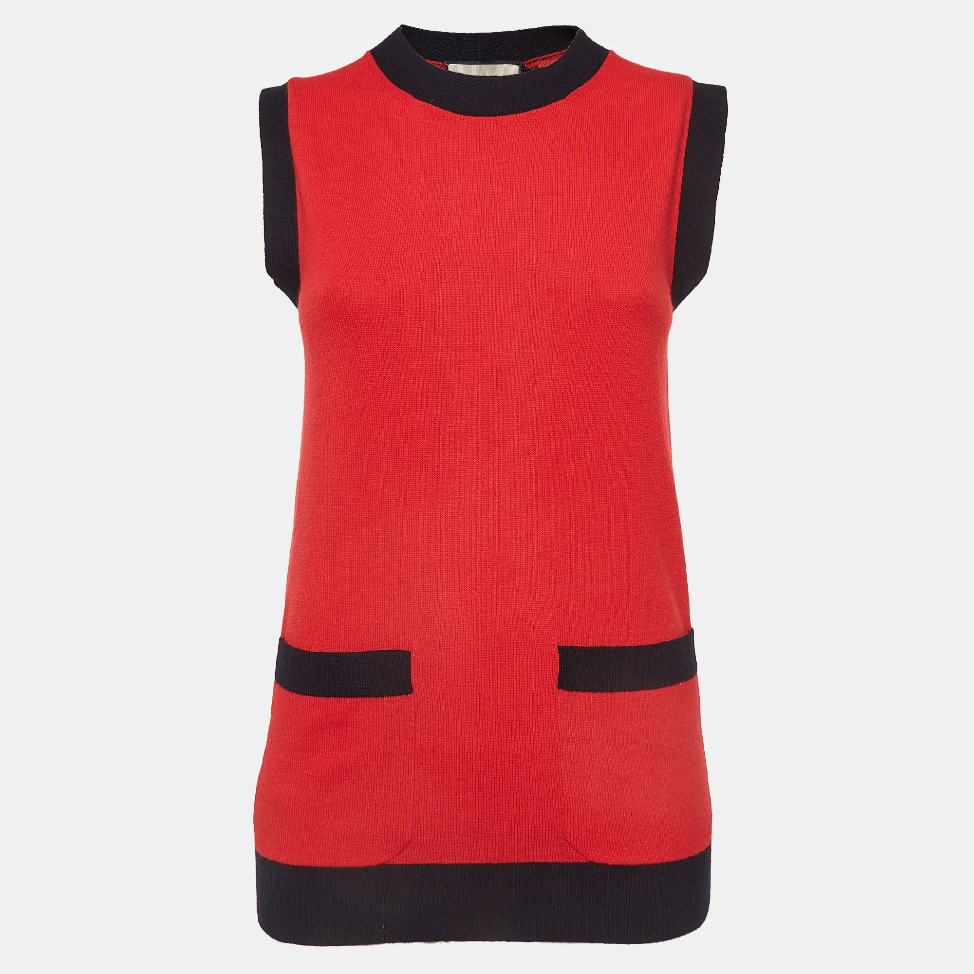 

Gucci Red Contrast Edge Wool Knit Sleeveless Top