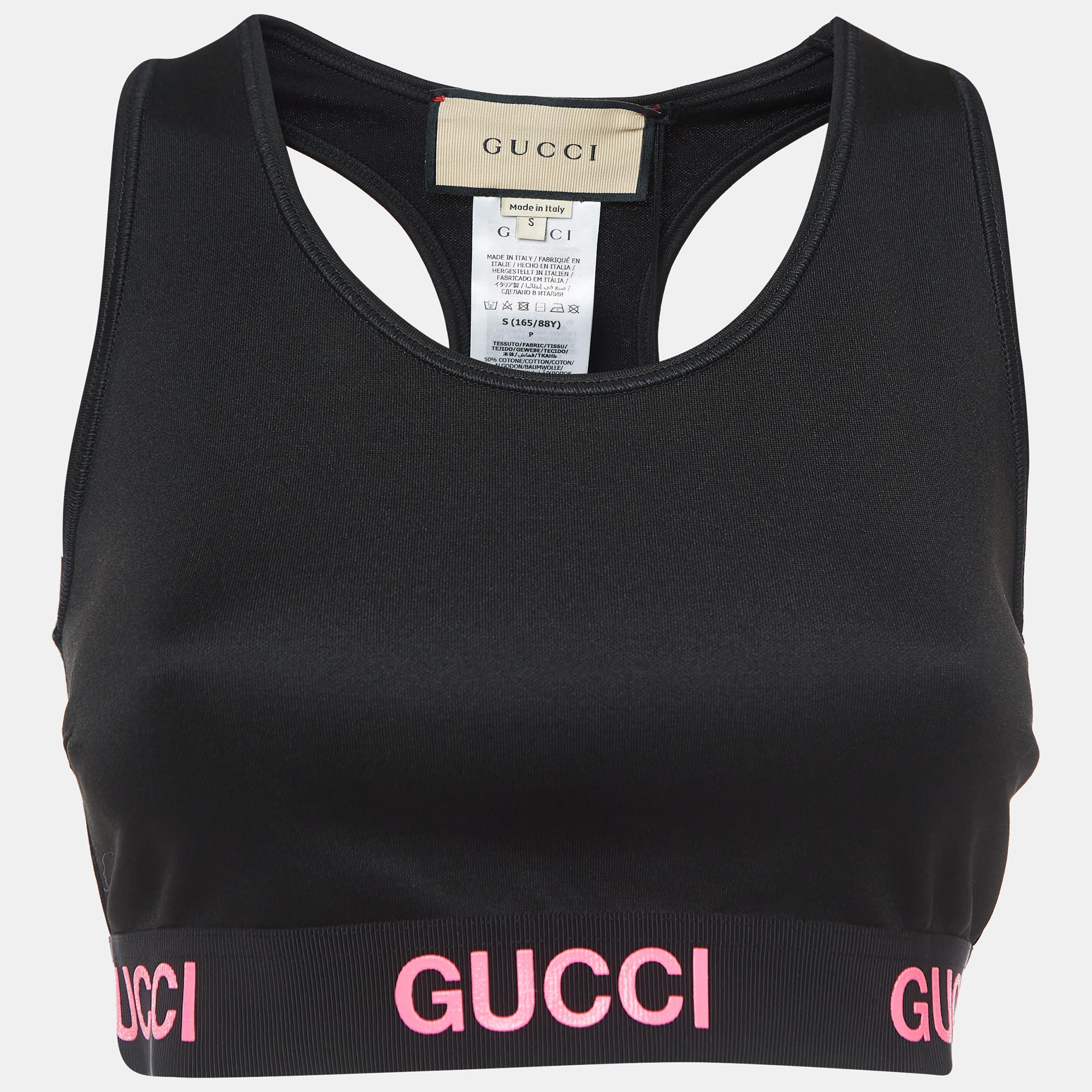 

Gucci Black Logo Print Jersey Cropped Tank Top