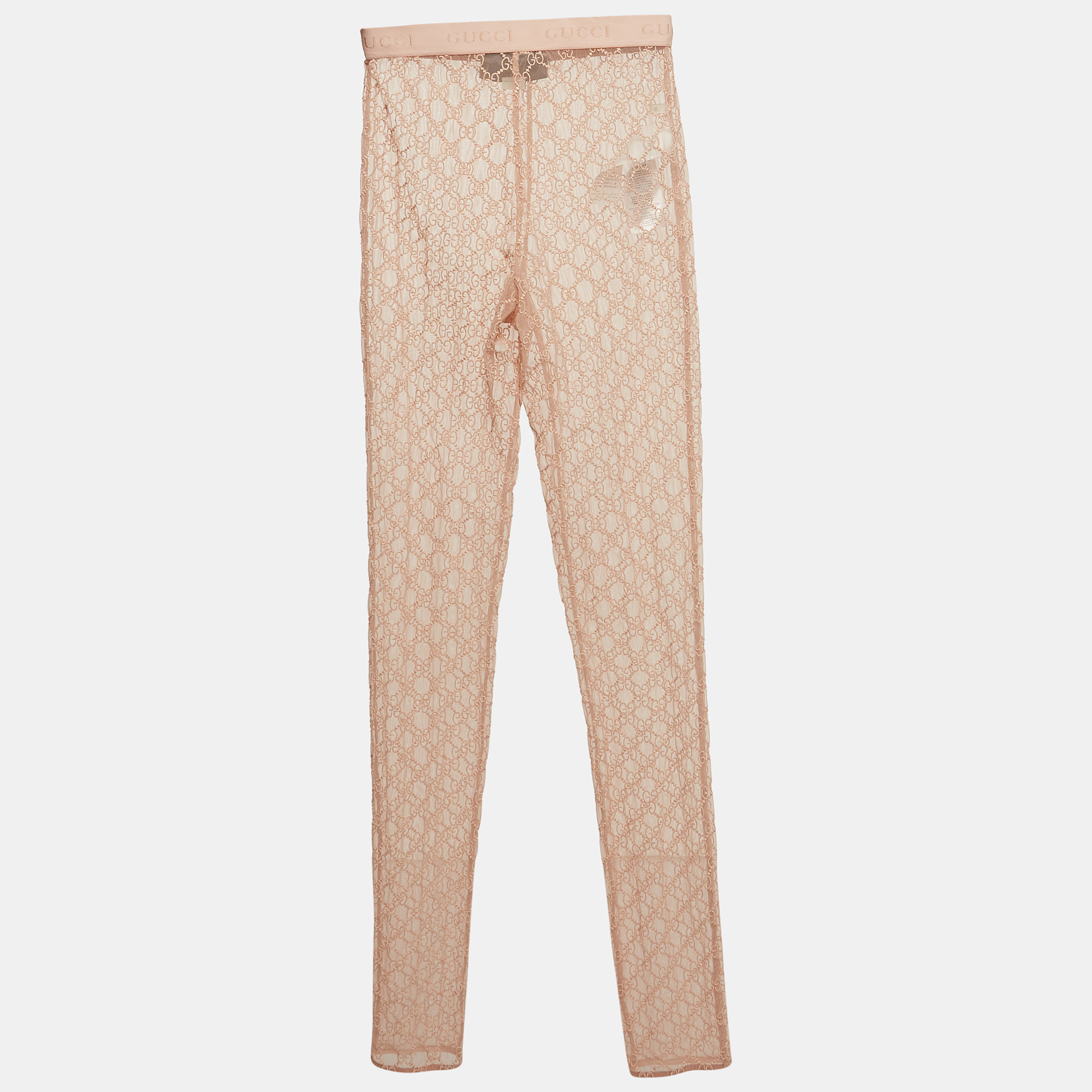 

Gucci Beige GG web Embroidered Tulle Sheer Leggings XS