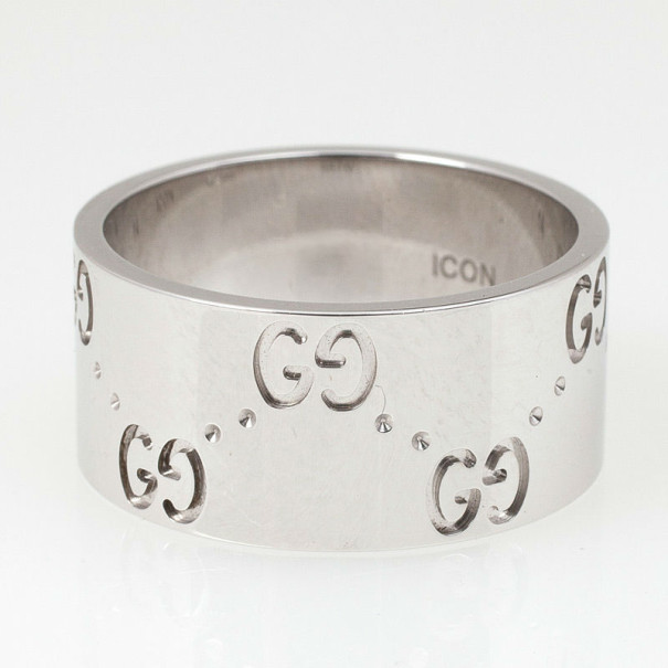 Gucci Icon White Gold Band Ring Size 52