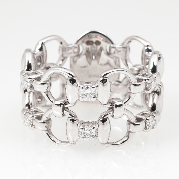 Gucci Horsebit White Gold Diamond Double Band Ring Size 55