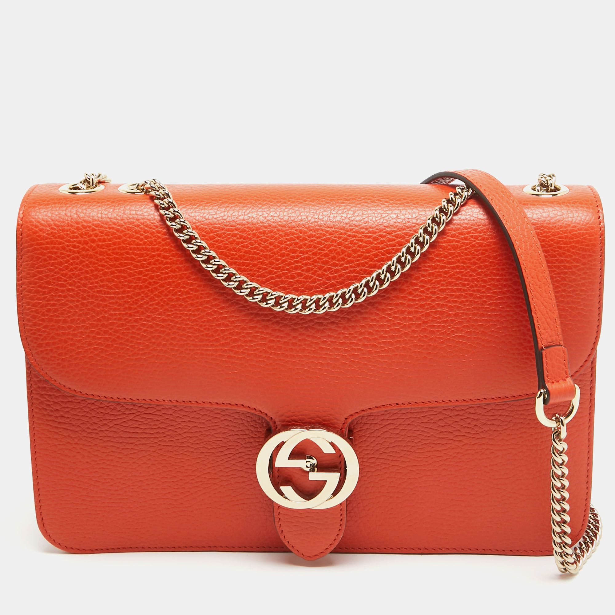 

Gucci Orange Leather Dollar Interlocking G Shoulder Bag