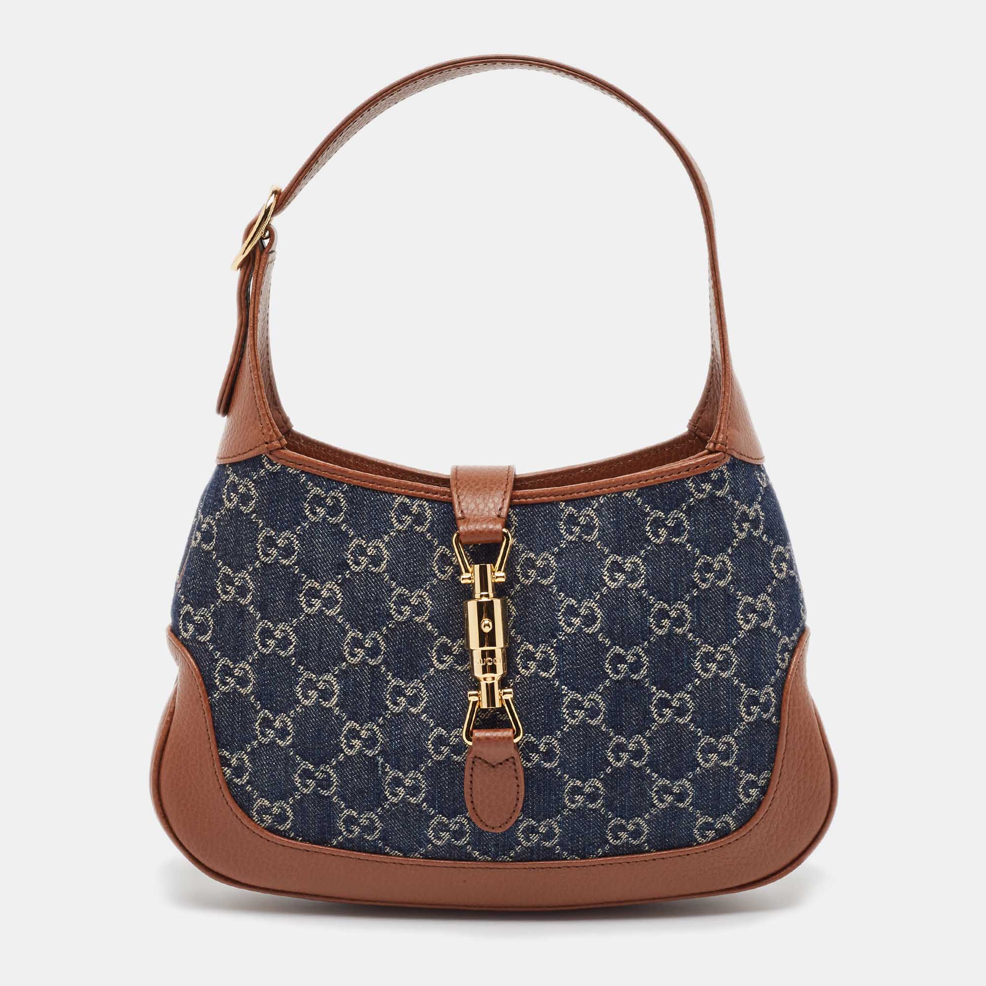 

Gucci Brown/Blue GG Denim and Leather Jackie 1961 Shoulder Bag