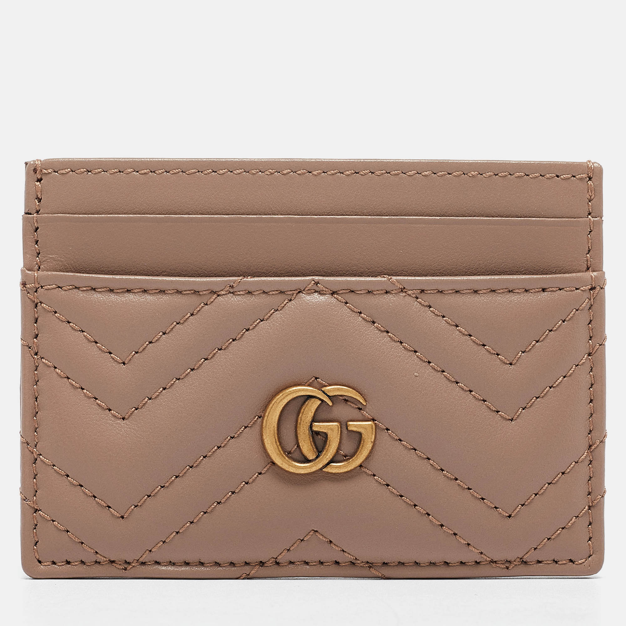 

Gucci Dusty Pink Matelassé Leather GG Marmont Card Holder