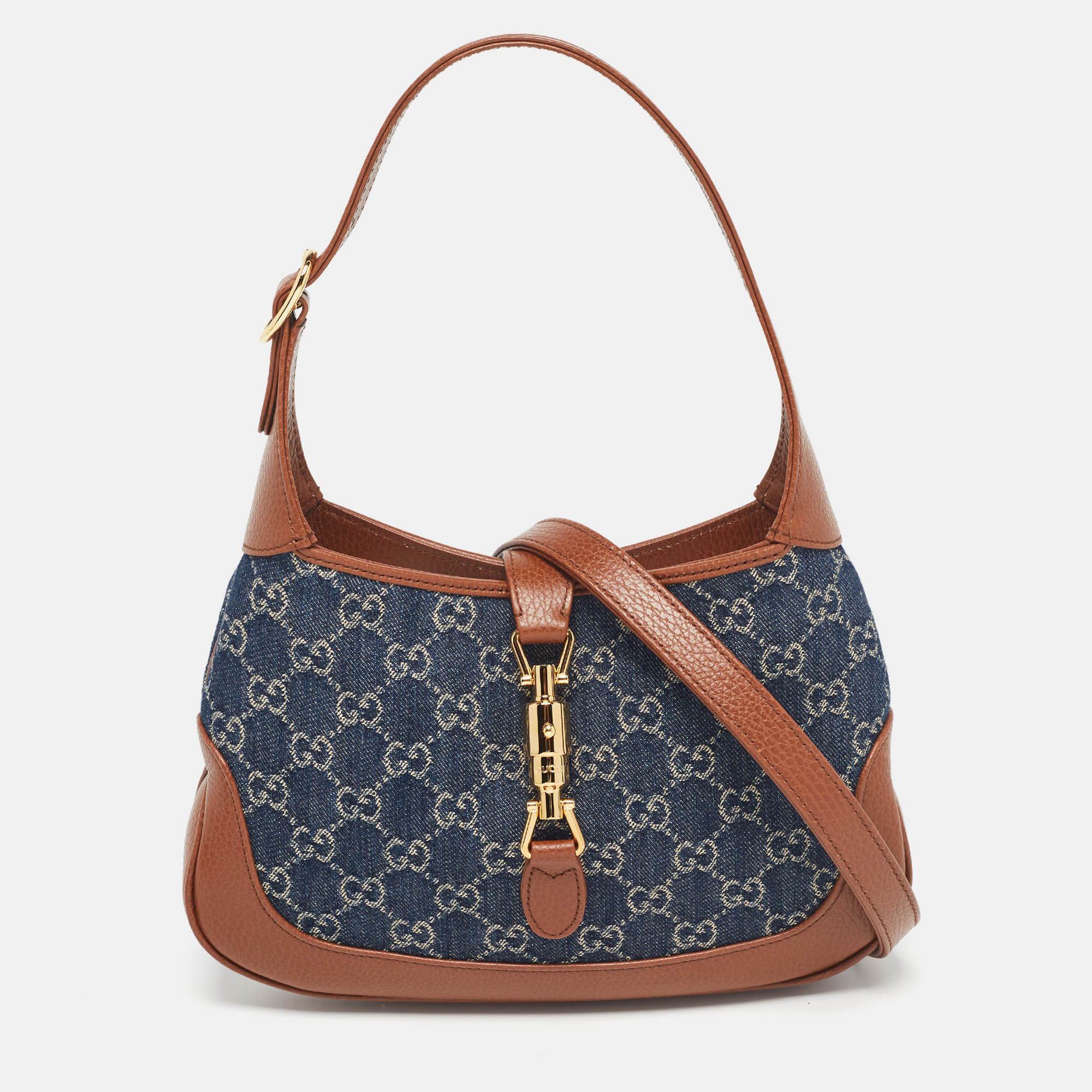 

Gucci Brown/Blue GG Canvas and Leather  Jackie 1961 Hobo