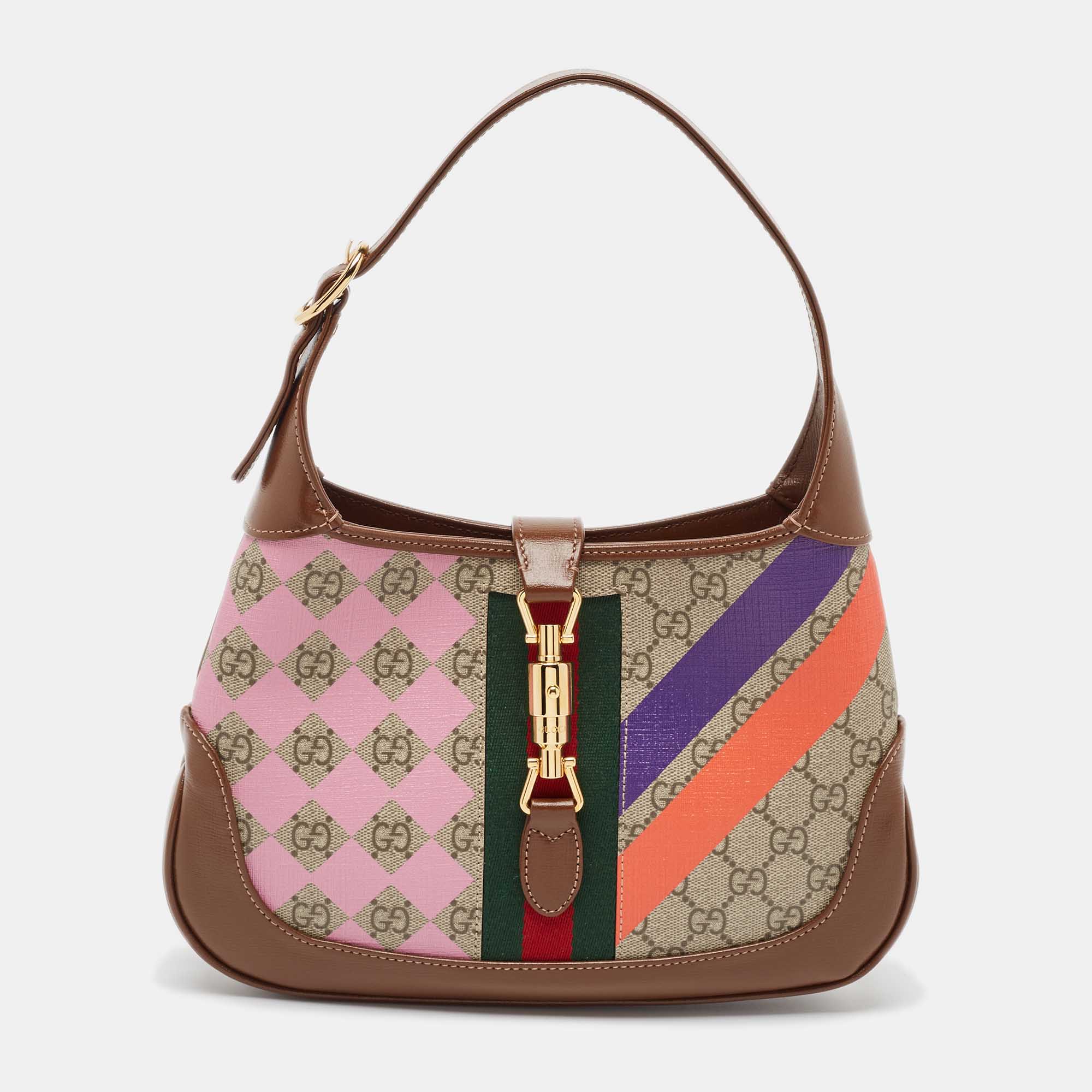 

Gucci Brown/Beige GG Supreme Canvas and Leather  Jackie 1961 Hobo