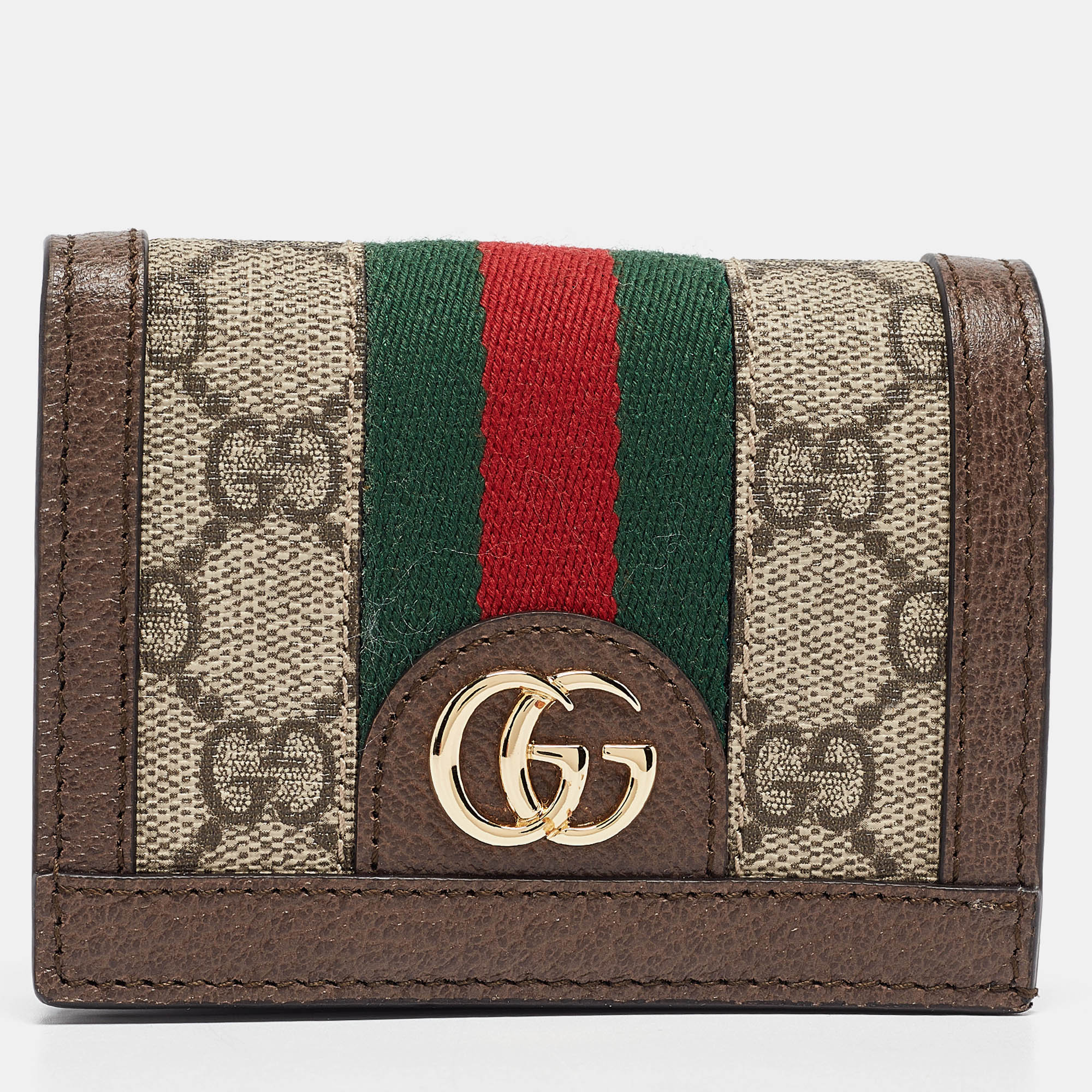 

Gucci Brown GG Supreme Canvas and Leather Web Ophidia Card Case