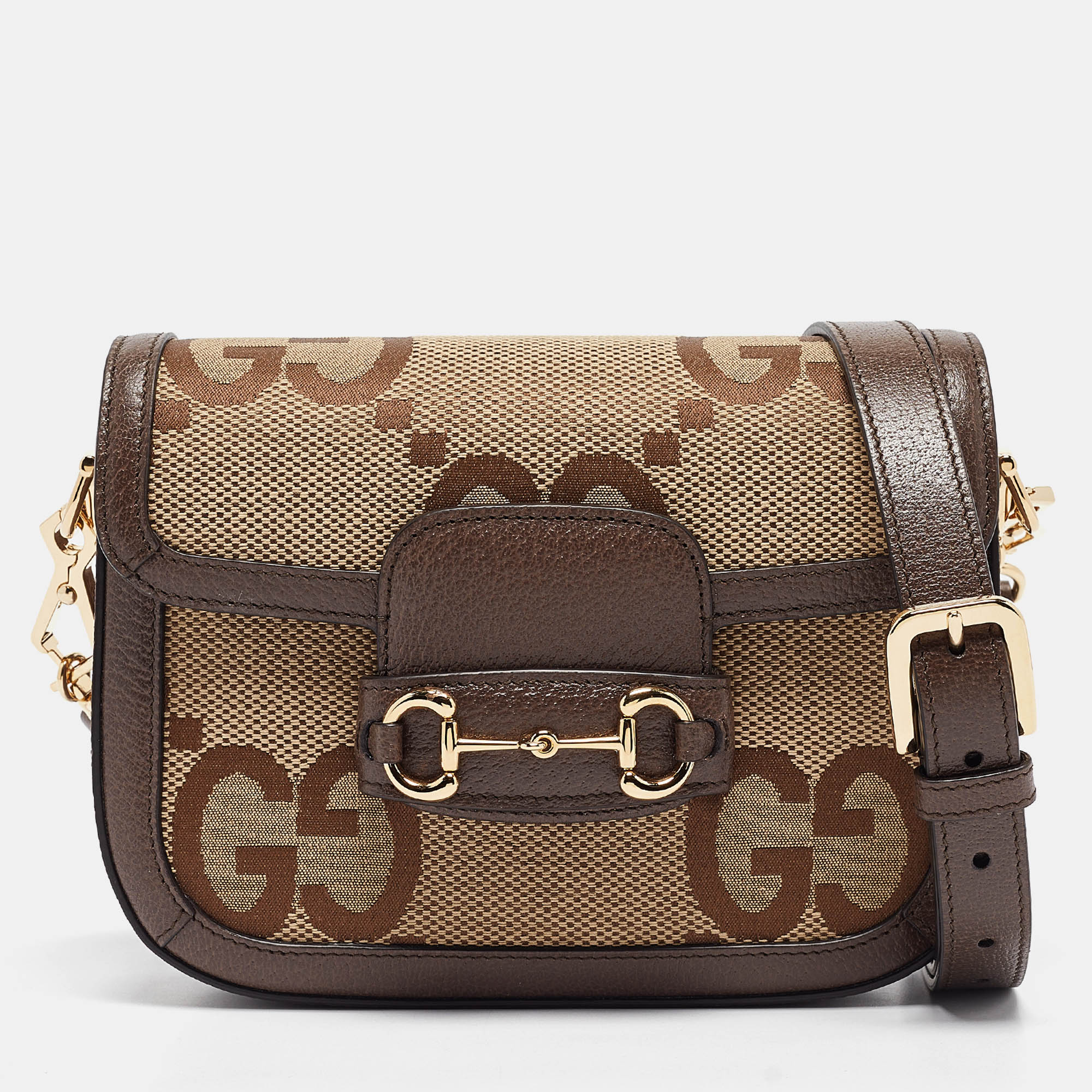 

Gucci Brown/Beige Jumbo GG Canvas Mini Horsebit 1955 Shoulder Bag