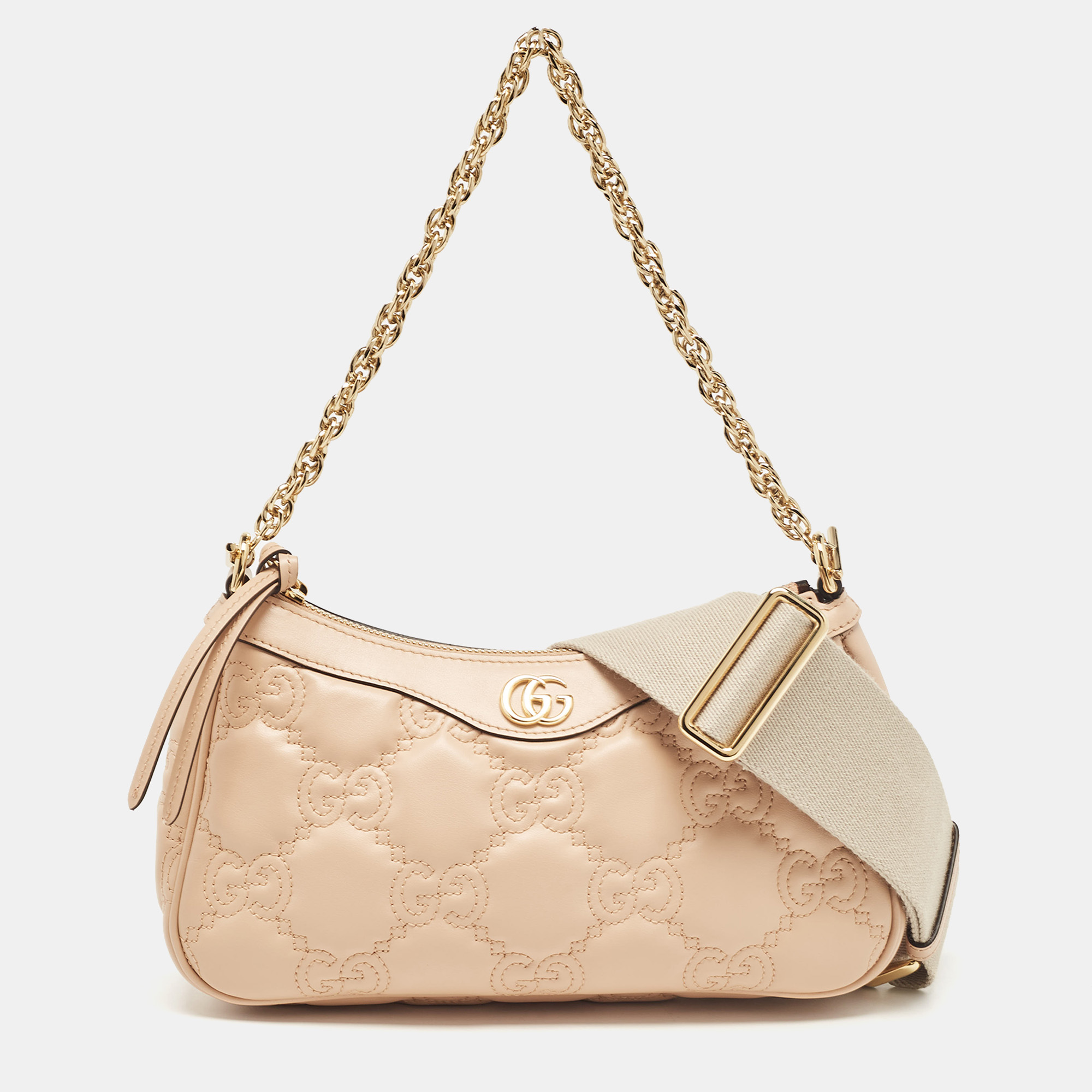 Rose Beige Matelasse Leather Small GG Shoulder Bag