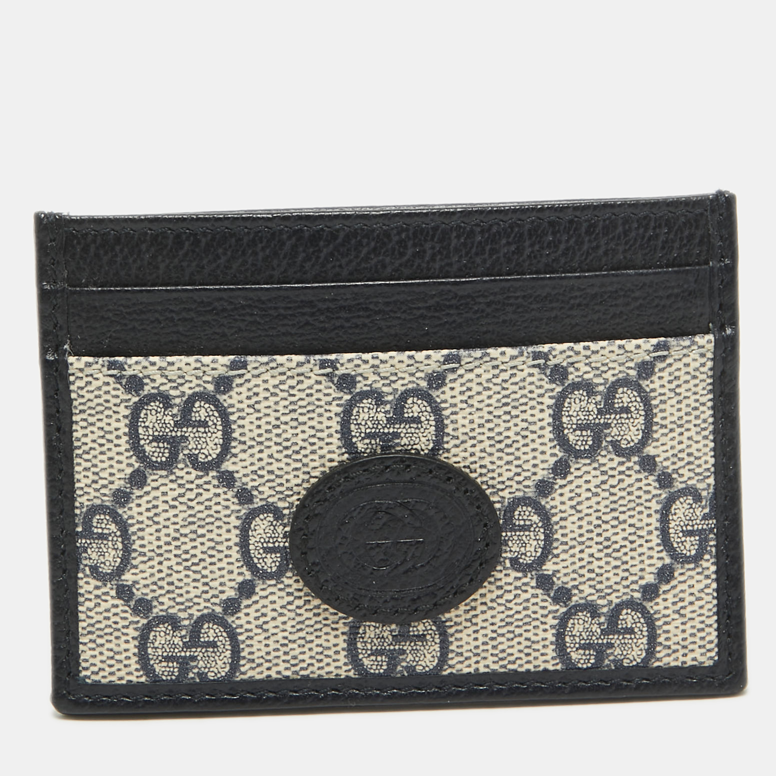 

Gucci Beige/Navy Blue GG Supreme Canvas and Leather Interlocking G Card Holder