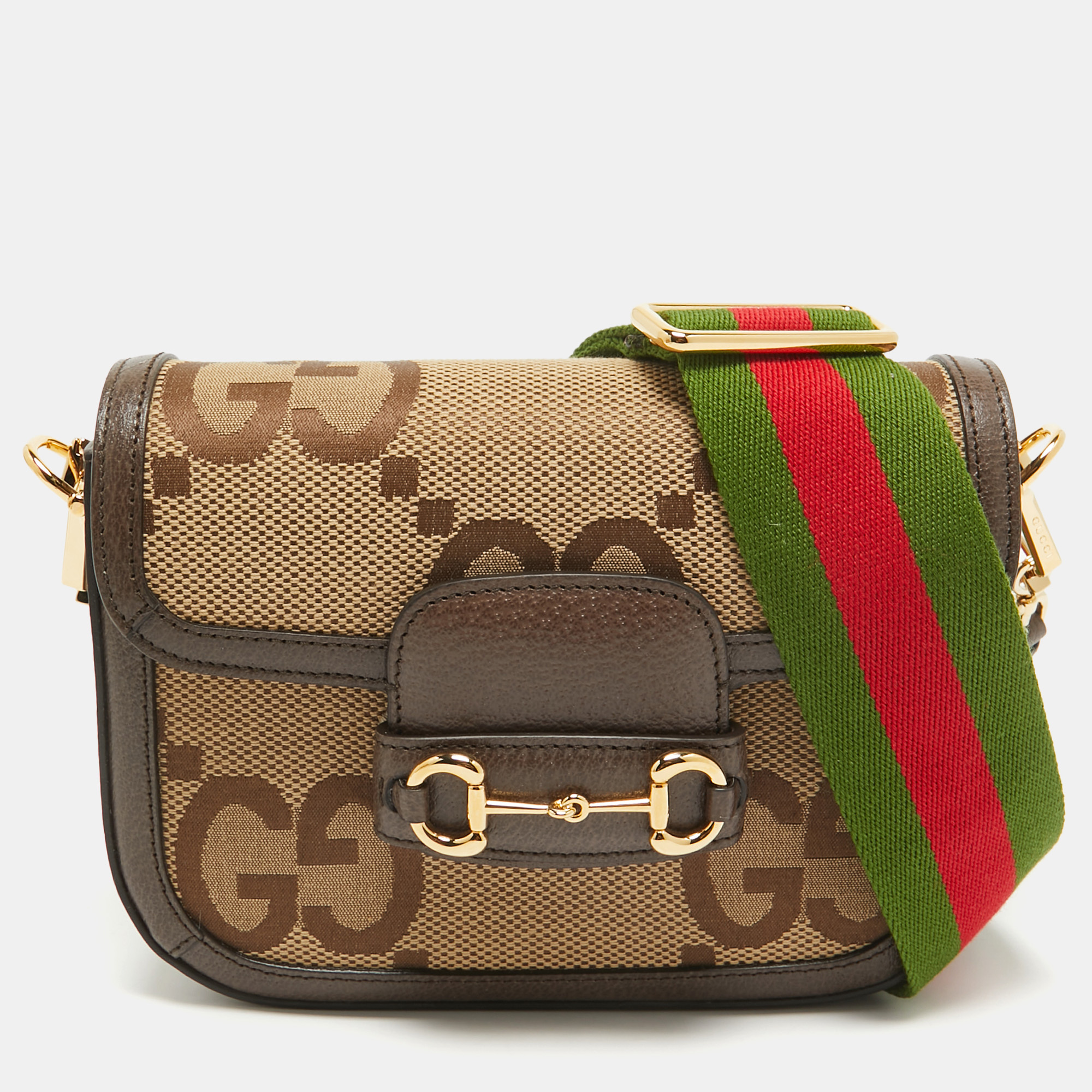 

Gucci Brown/Beige Jumbo GG Canvas Mini Horsebit 1955 Shoulder Bag