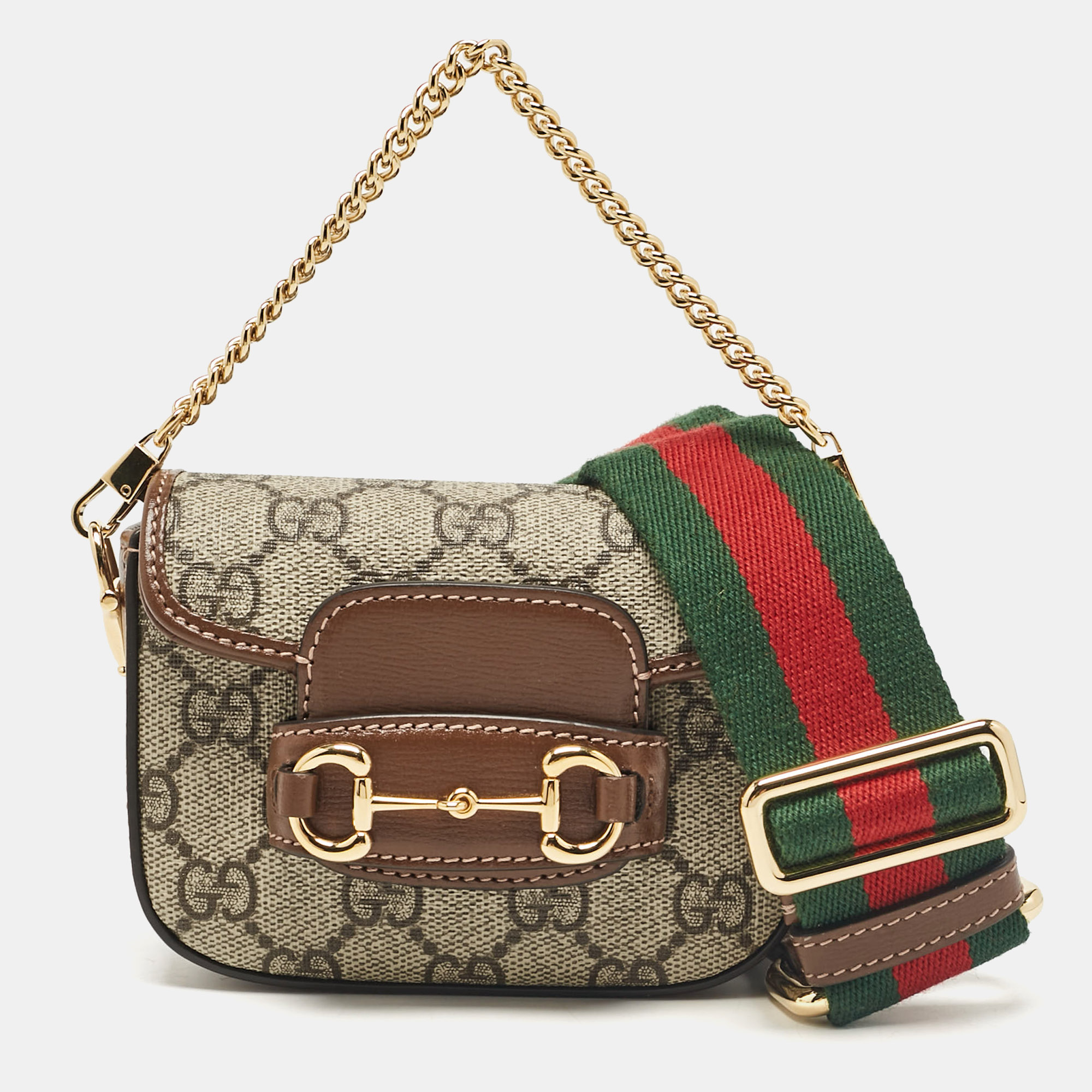 Pre-owned Gucci Beige/brown Gg Supreme Canvas And Leather Horsebit 1955 Wallet Crossbody Bag