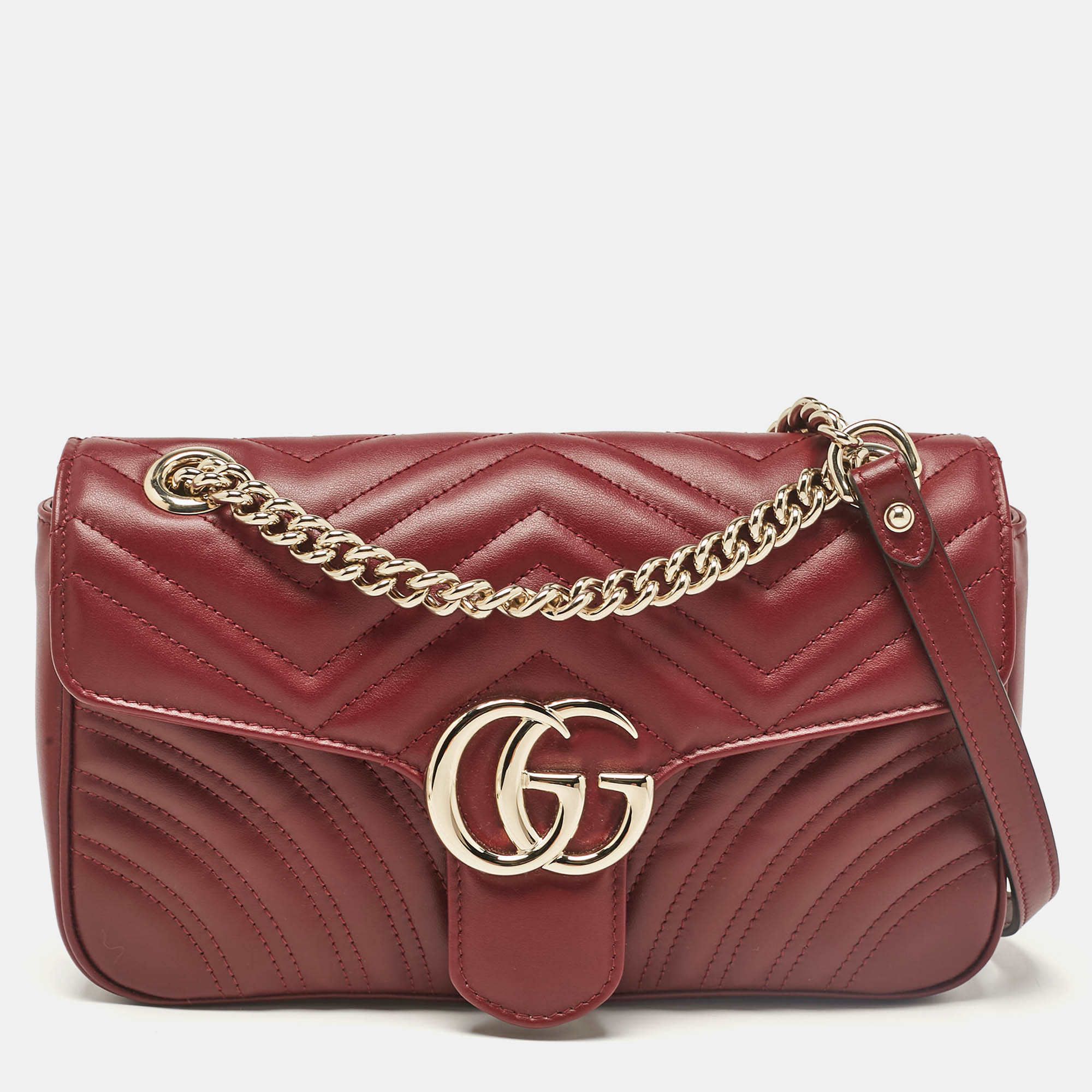 

Gucci Burgundy Matelassé Leather  GG Marmont Shoulder Bag