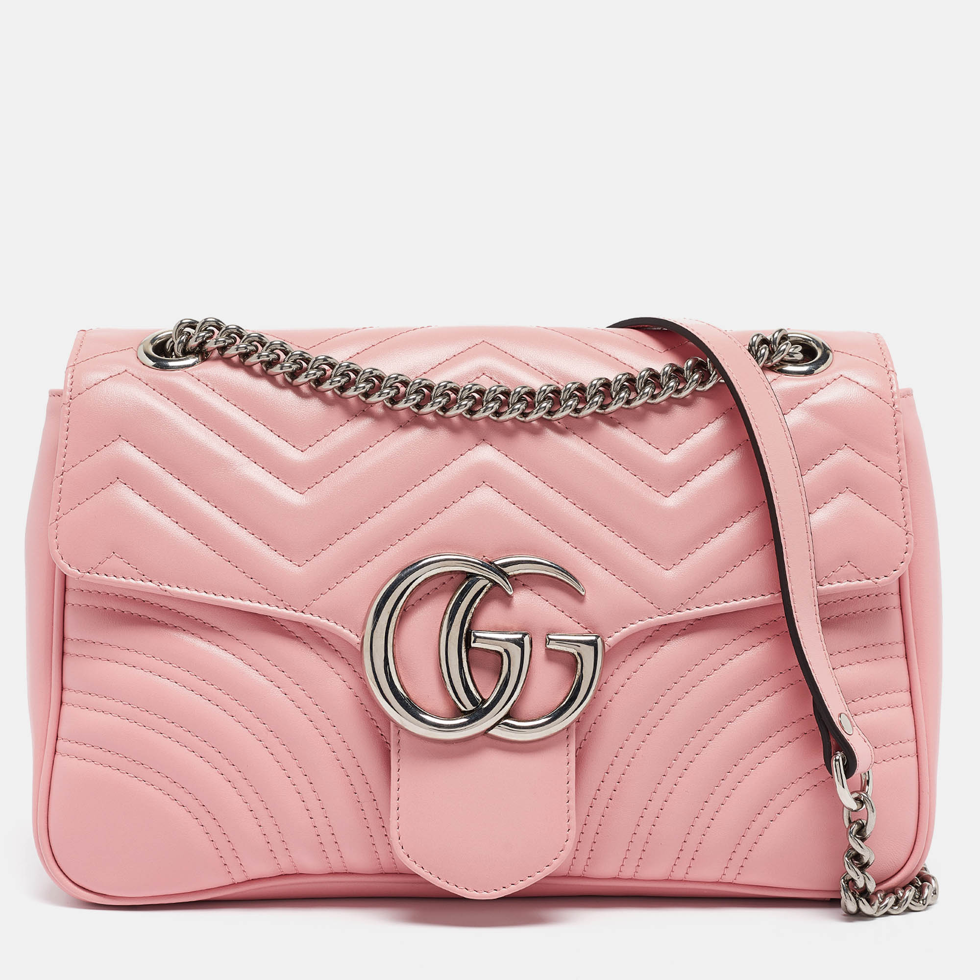 

Gucci Pink Matelassé Leather Medium GG Marmont Shoulder Bag