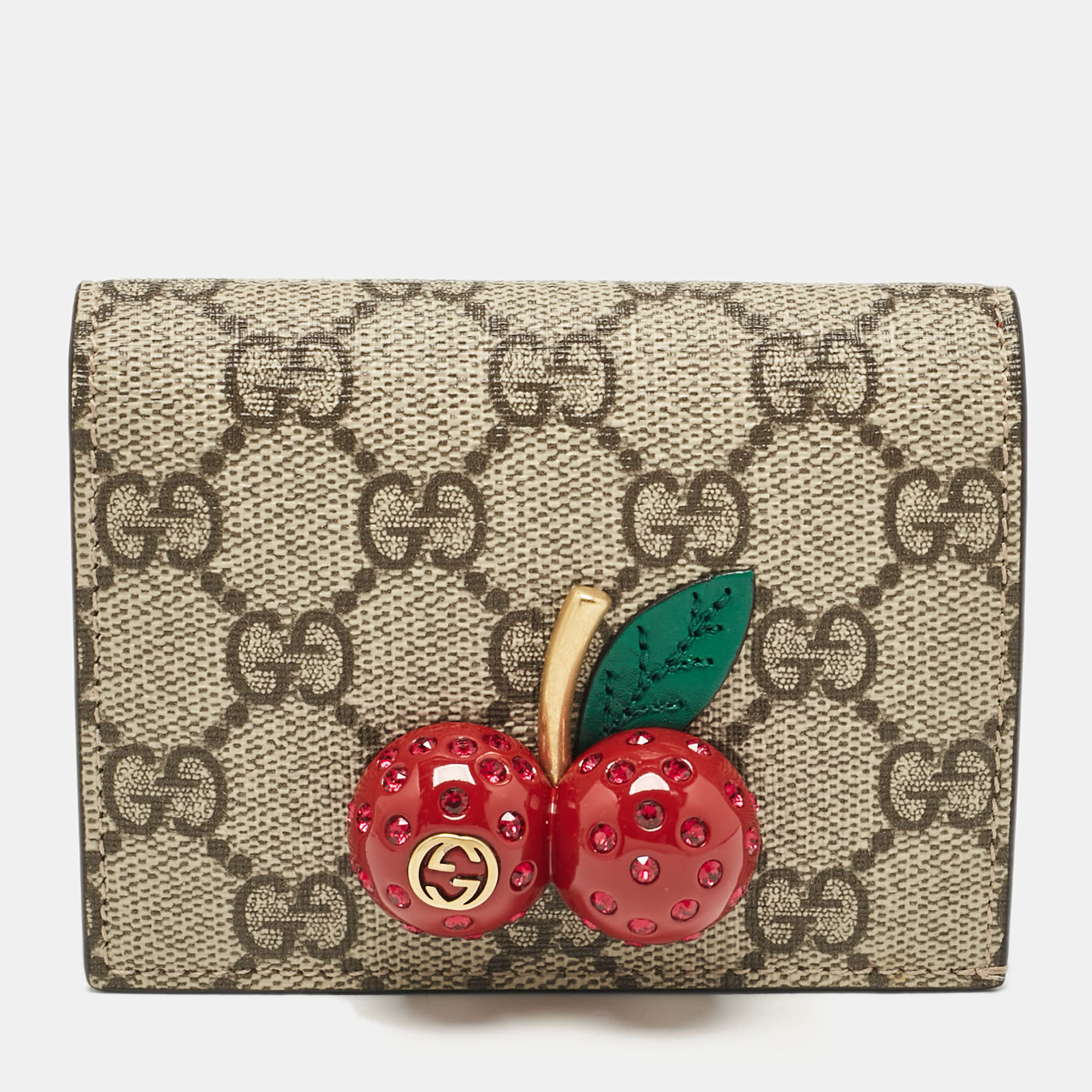 

Gucci Red/Beige Signature Coated Canvas and Leather Cherry Flap Card Case