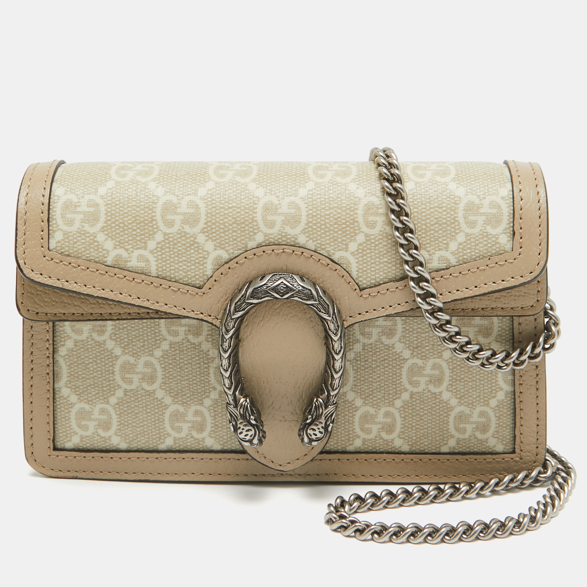 Pre-owned Gucci Beige Gg Supreme Canvas And Leather Super Mini Dionysus Shoulder Bag