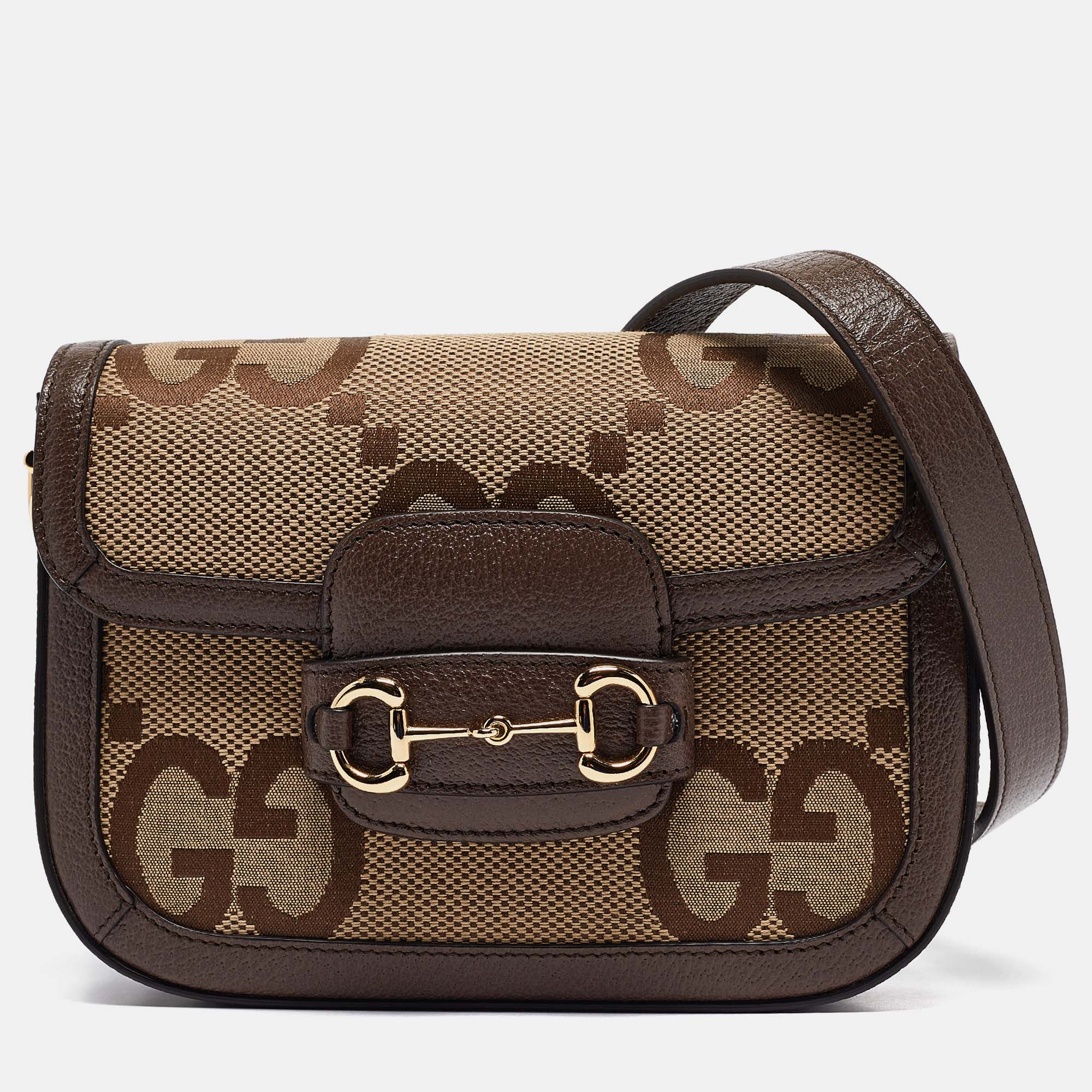 

Gucci Brown/Beige Jumbo GG Canvas Mini Horsebit 1955 Shoulder Bag