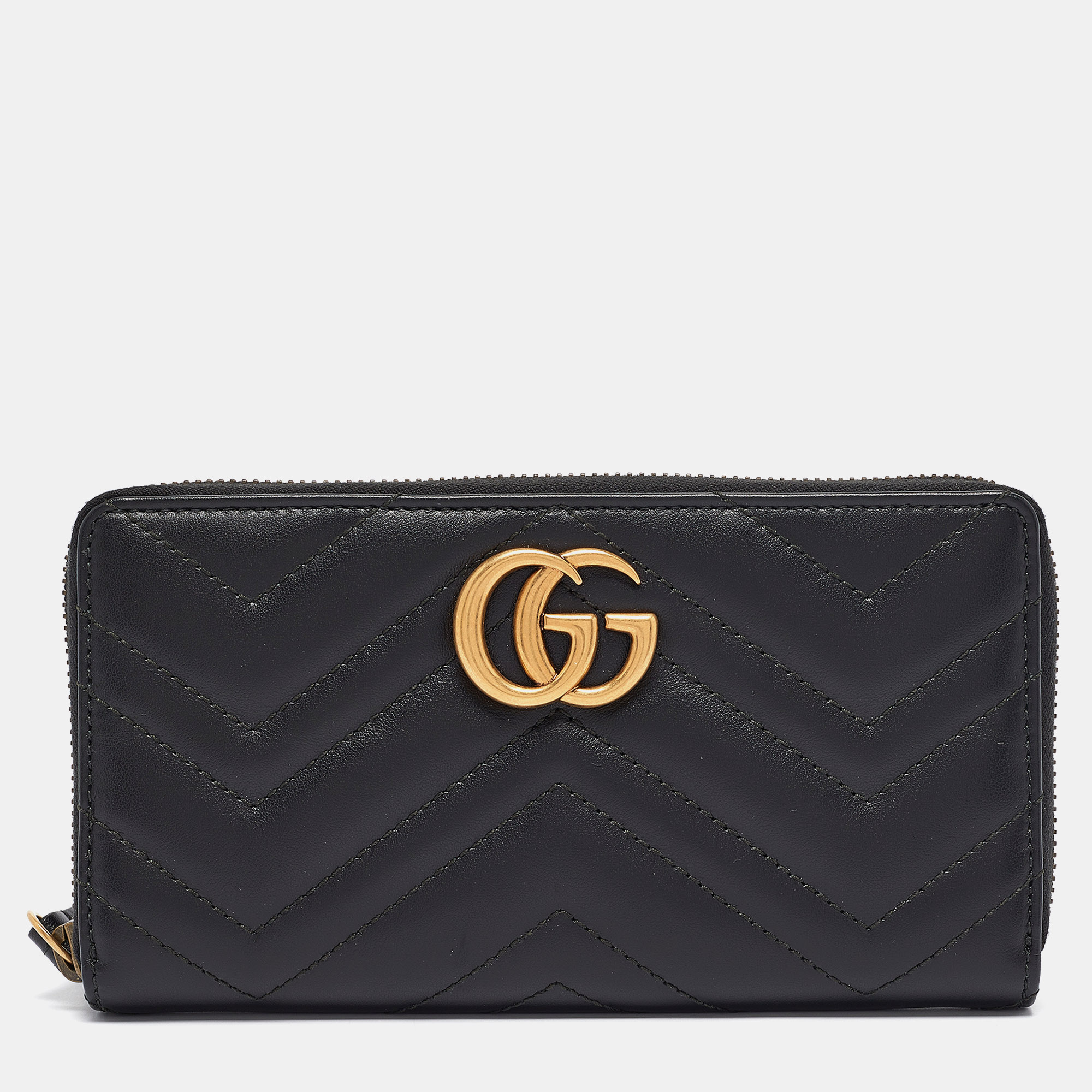 

Gucci Black Matelassé Leather GG Marmont Zip Around Wallet