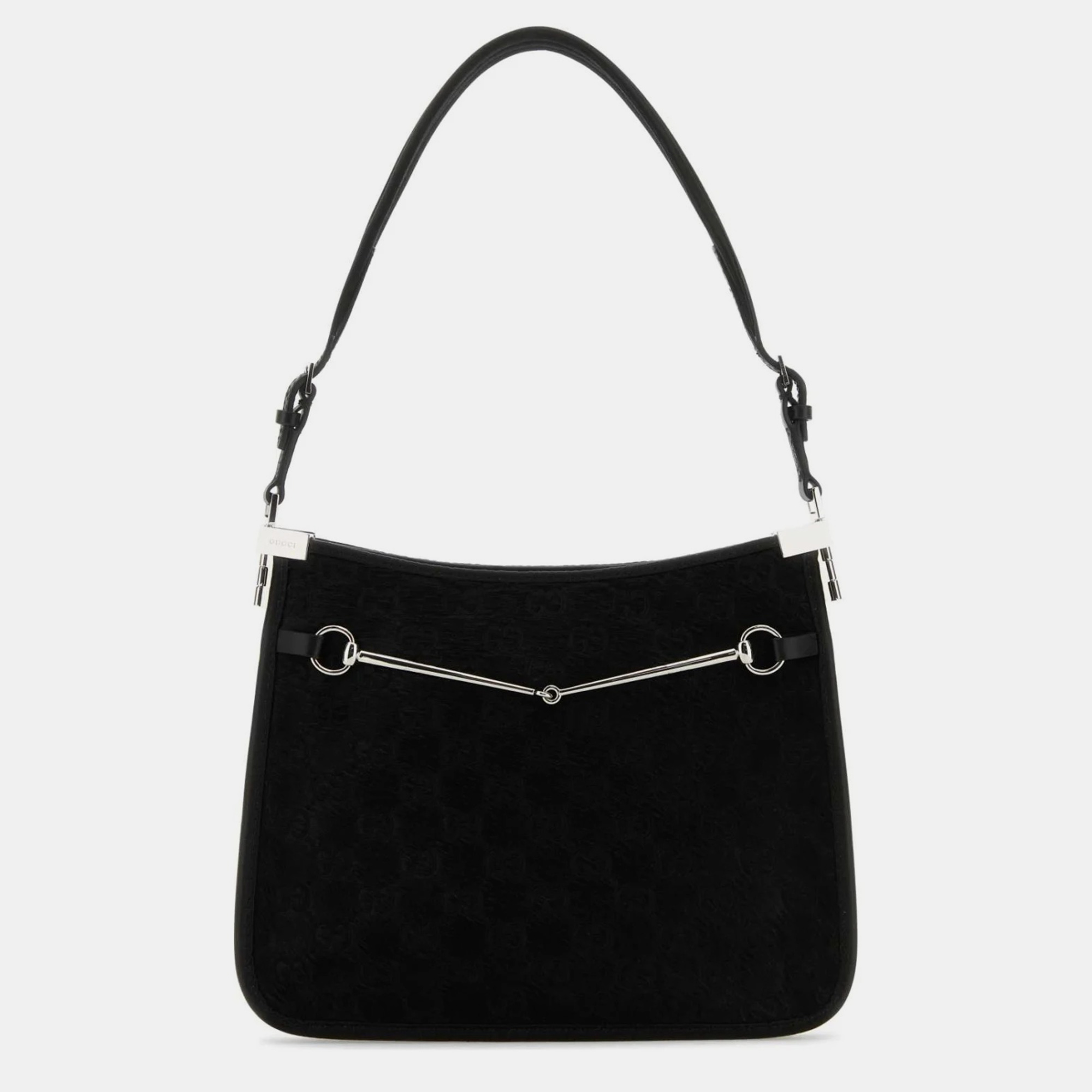 

Gucci Black GG Calf Hair Small Horsebit Hobo Bag