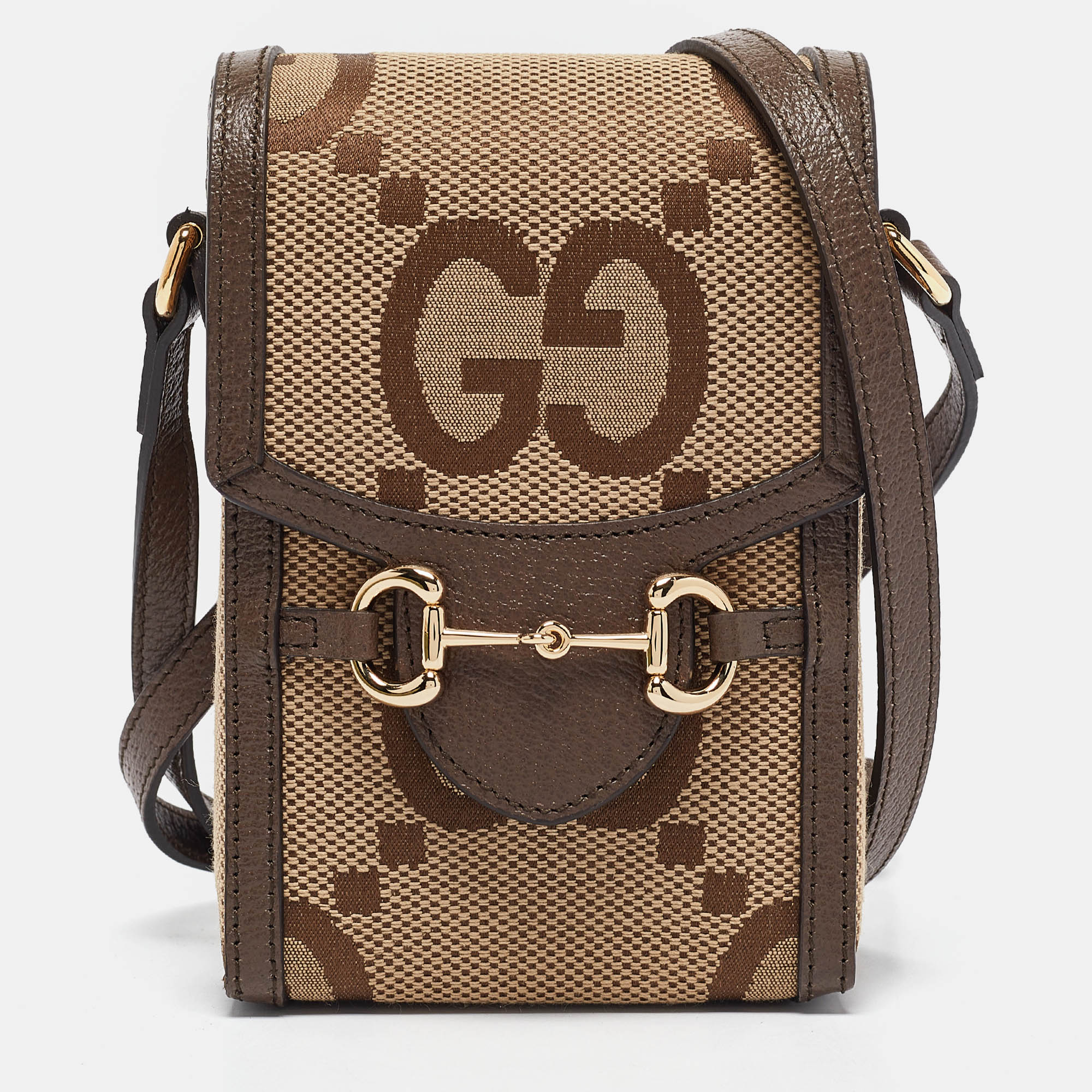 

Gucci Beige/Ebony Jumbo GG Canvas Mini Horsebit 1955 Crossbody Bag