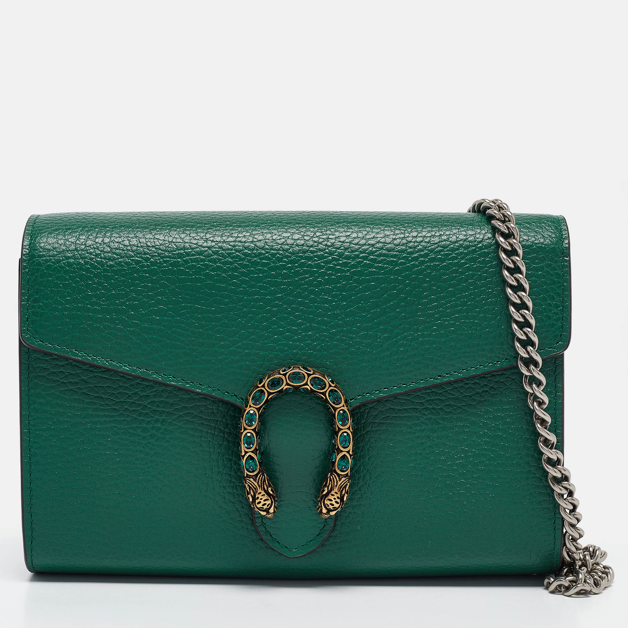 Pre-owned Gucci Green Leather Mini Dionysus Crystals Shoulder Bag