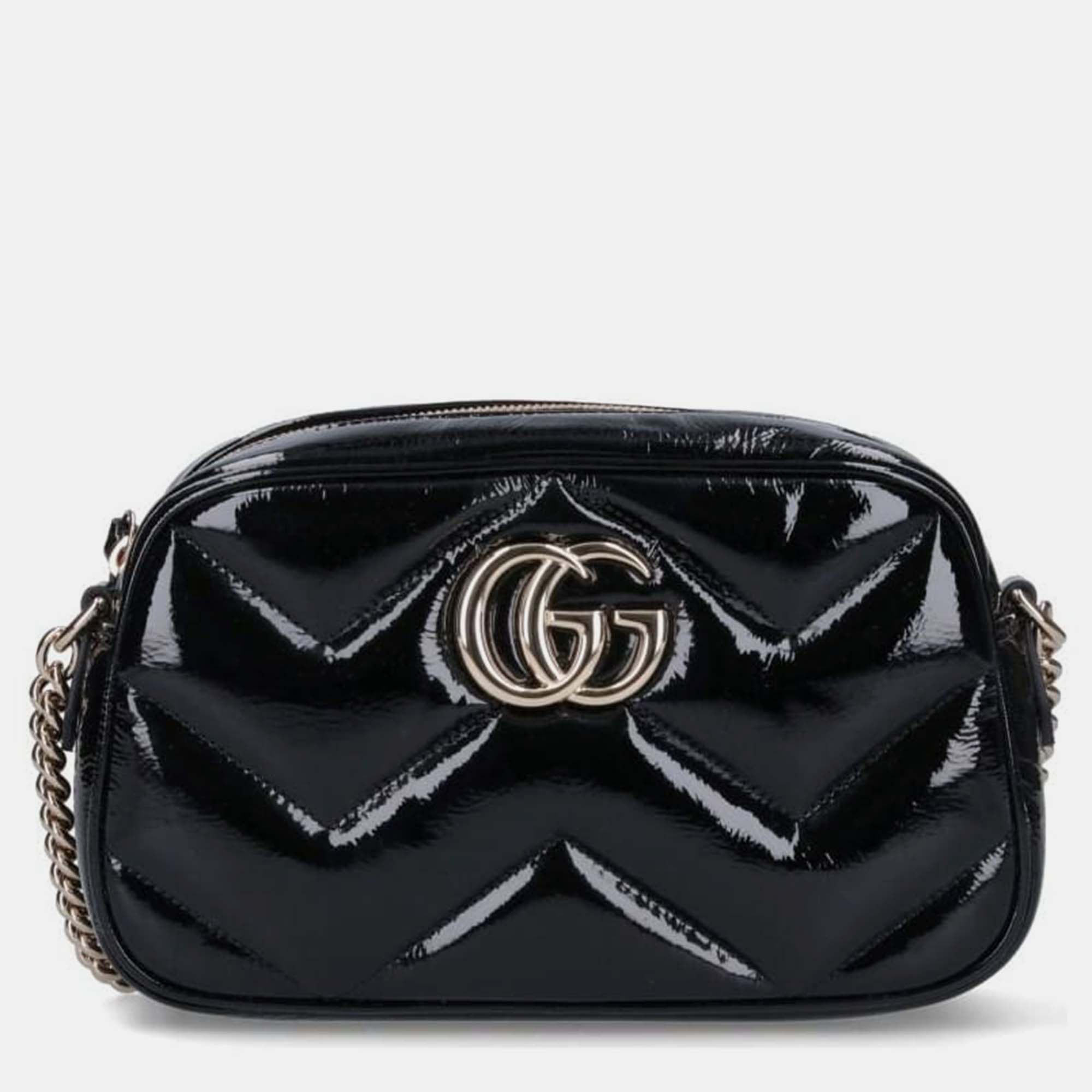 

Gucci Black Leather GG Marmont small shoulder bag