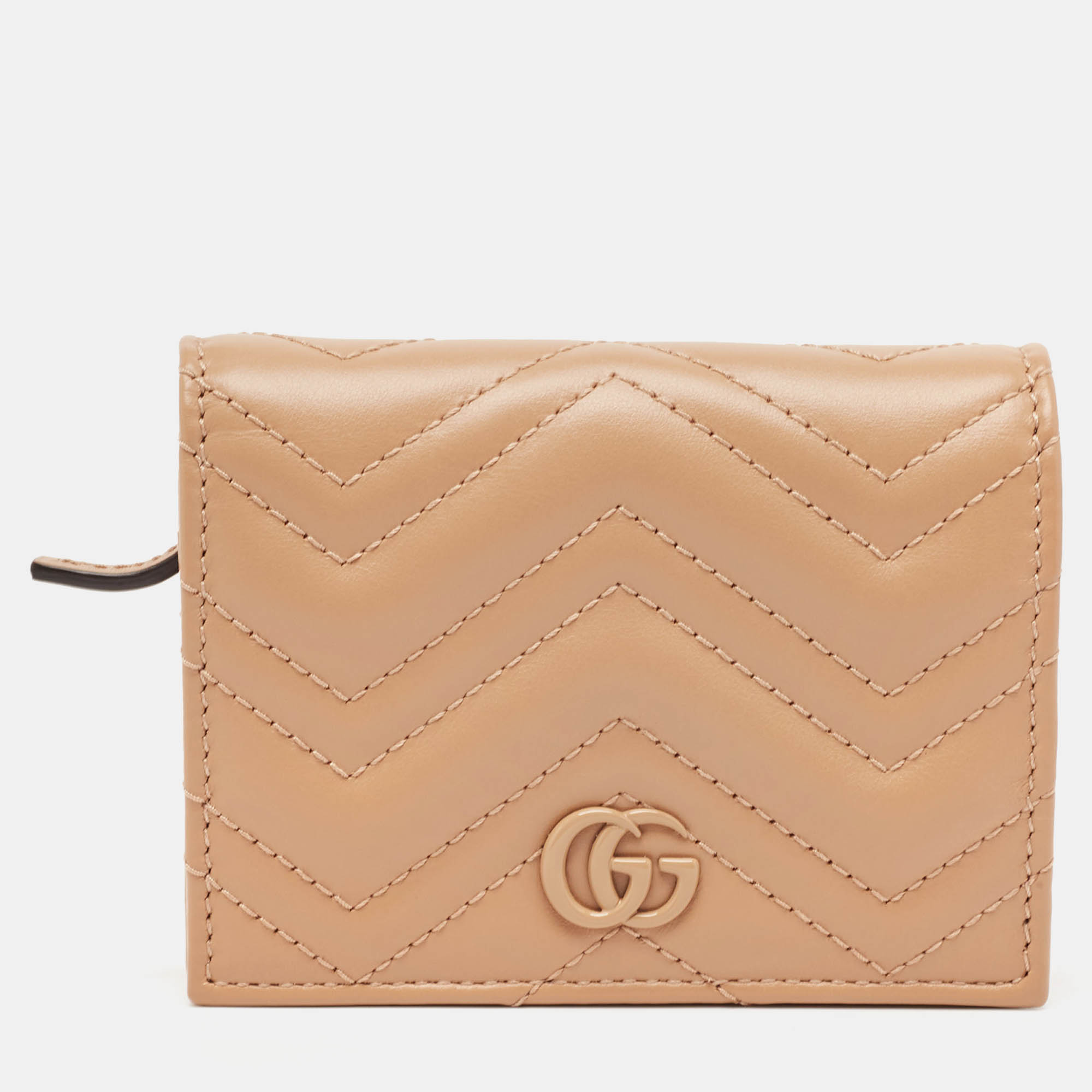 

Gucci Beige Matelassé Leather GG Marmont Card Case