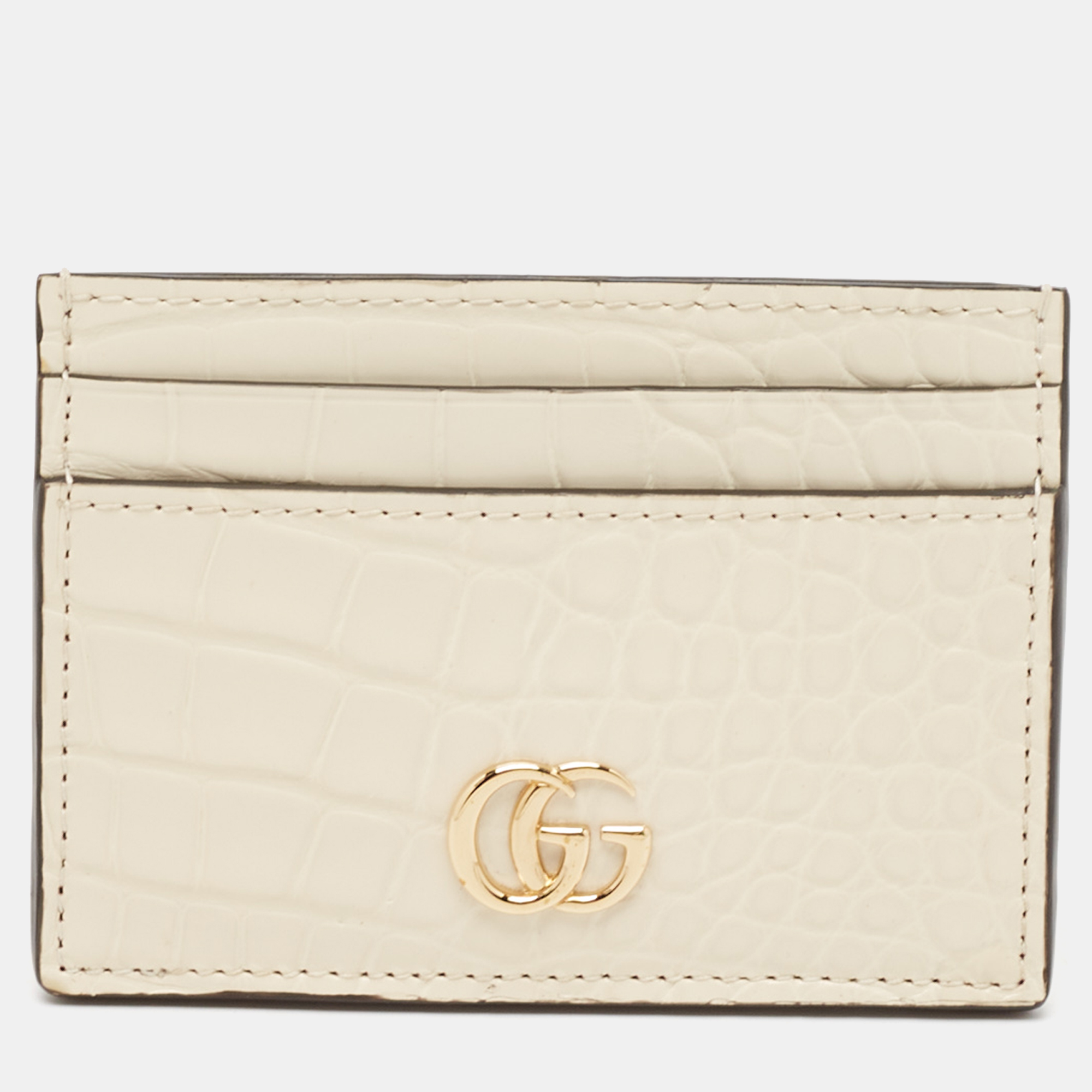 

Gucci Cream Alligator GG Marmont Card Holder