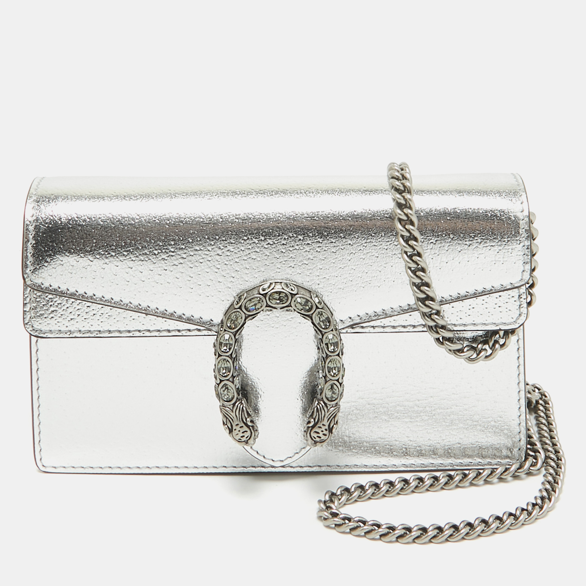 

Gucci Silver Leather Super Mini Dionysus Shoulder Bag