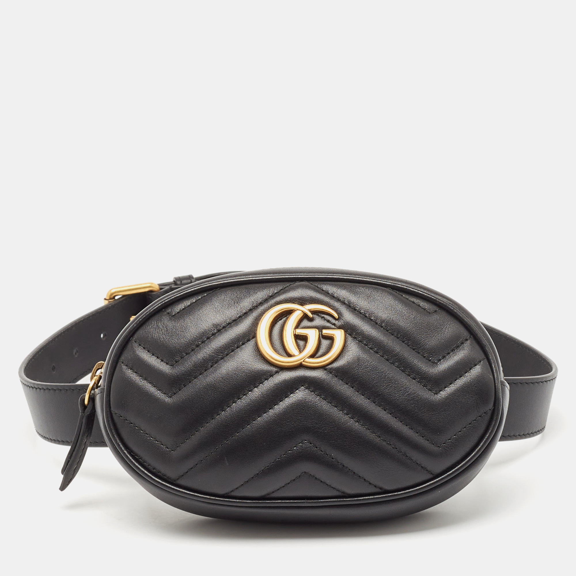 

Gucci Black Matelassé Leather Mini GG Marmont Belt Bag