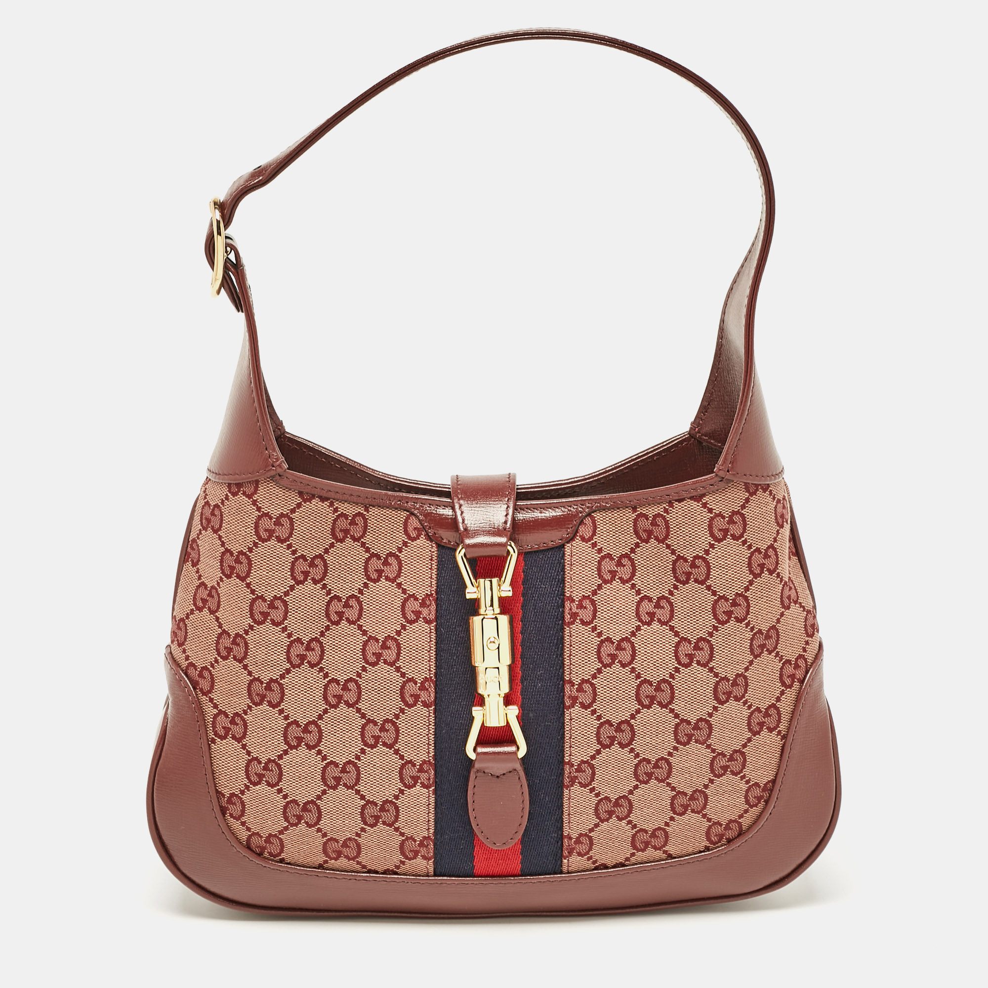 

Gucci Burgundy GG Canvas and Leather  Jackie 1961 Hobo