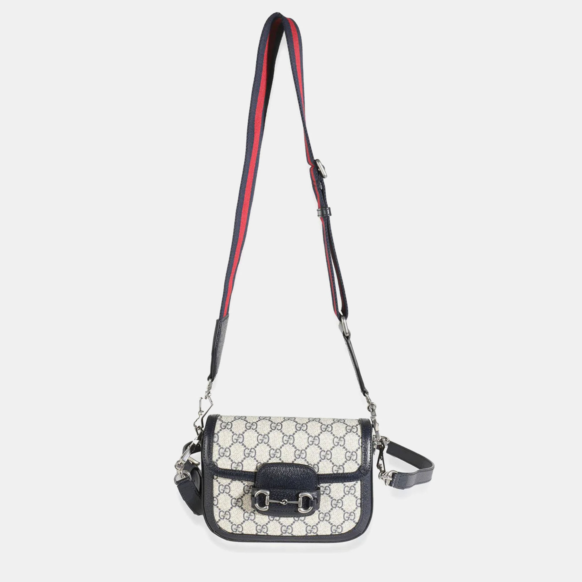 

Gucci Navy Beige GG Supreme Mini Horsebit 1955 Shoulder Bag