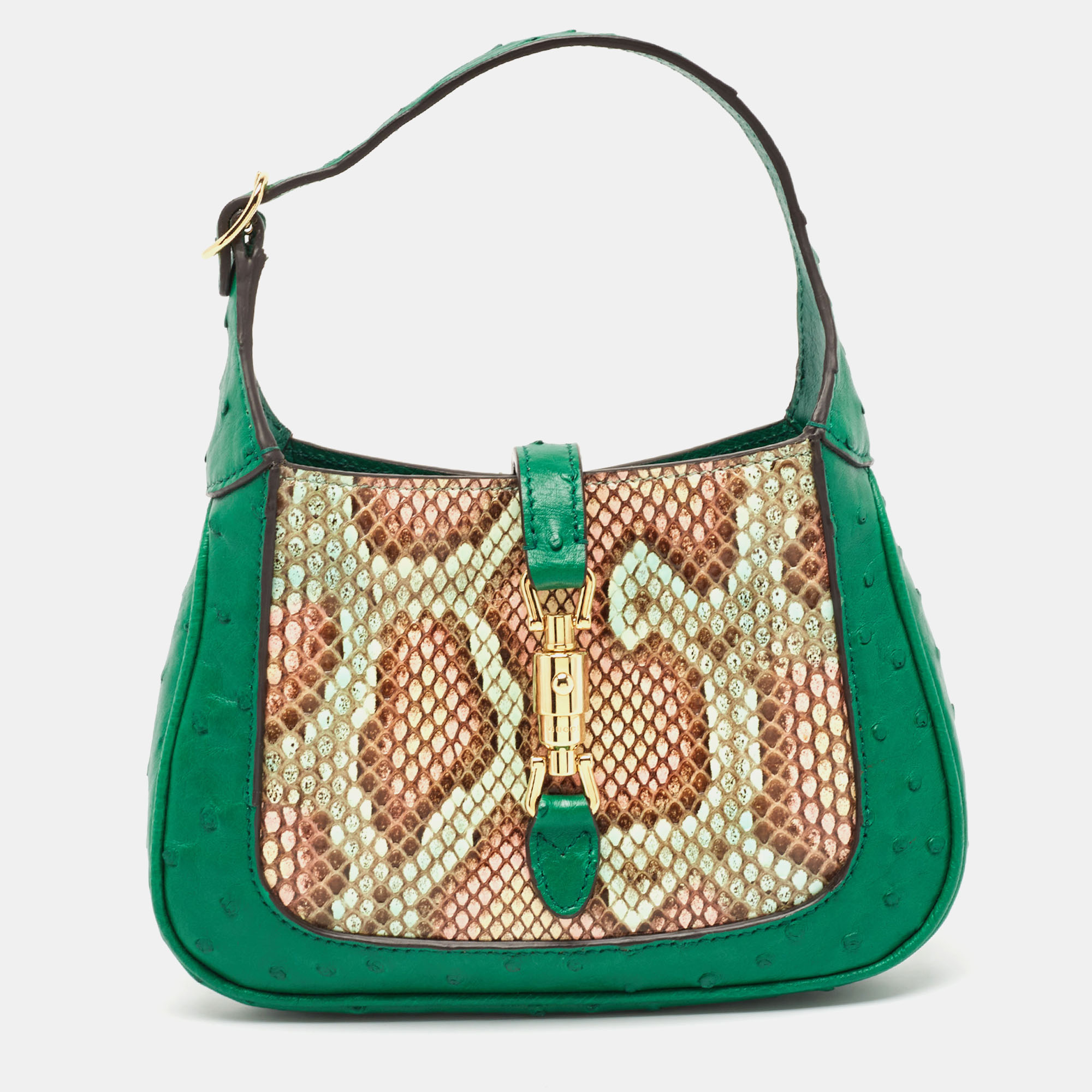 

Gucci Green/Multicolor Ostrich and Python Mini Jackie 1961 Hobo